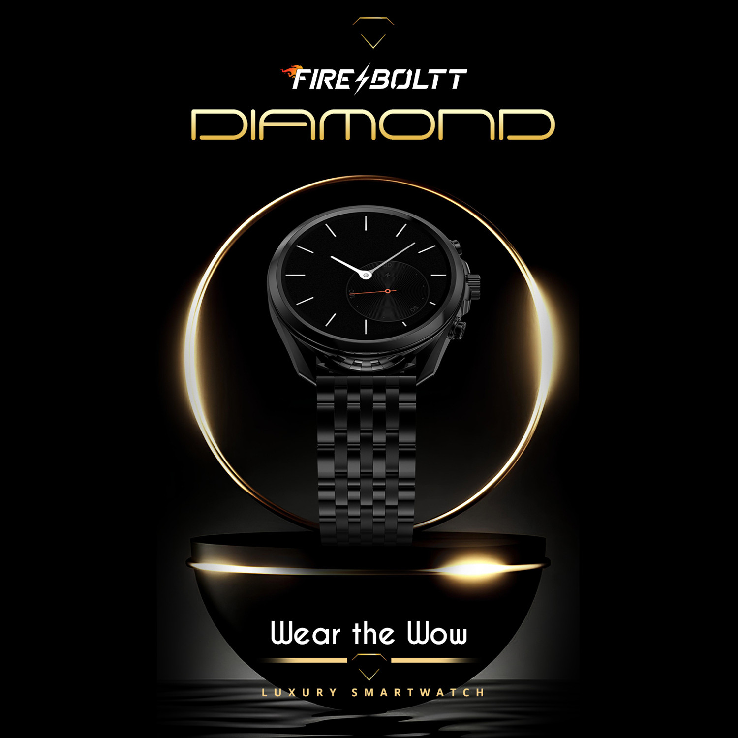 Image of fire boltt Diamond Luxury Stainless Steel, 36.3mm (1.43) AMOLED Display & BT calling Smartwatch