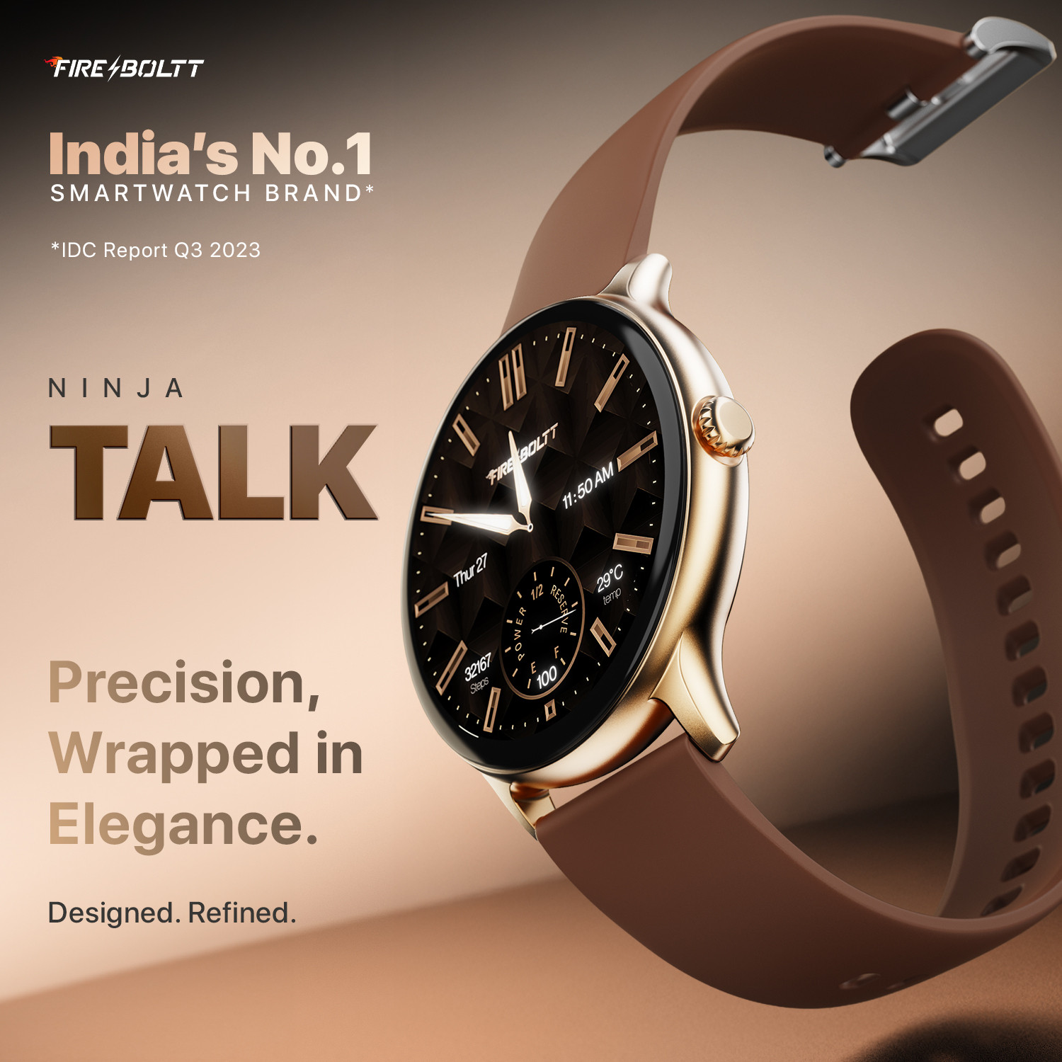 Image of Fire-Boltt Ninja Talk 35.3mm (1.39) Round Bluetooth Calling Metal Body,120 Sports Modes Smartwatch