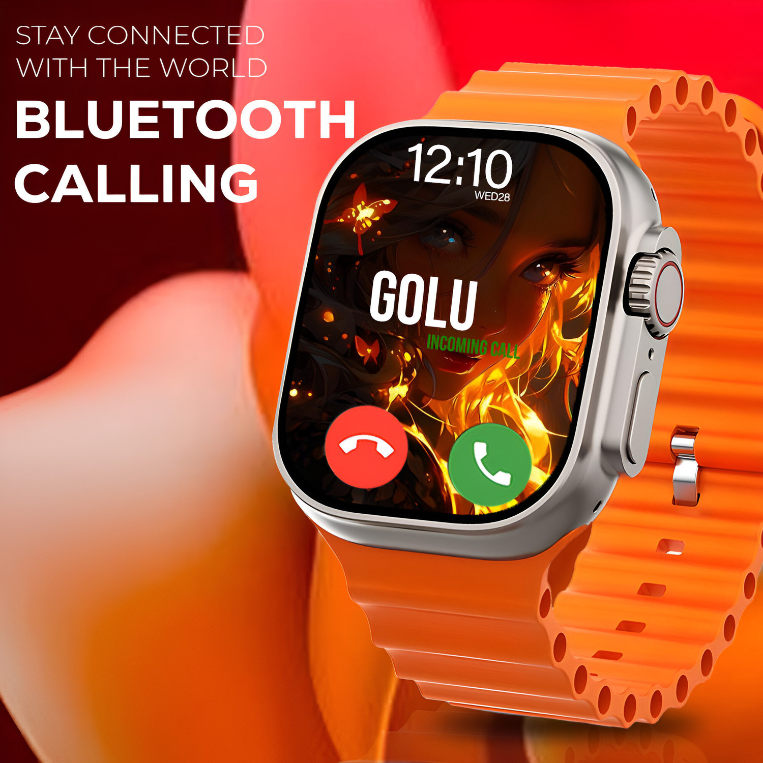 Image of Melbon T800 Ultra Orange Full HD Display with Customizable Watch Faces, BT Calling Smartwatch