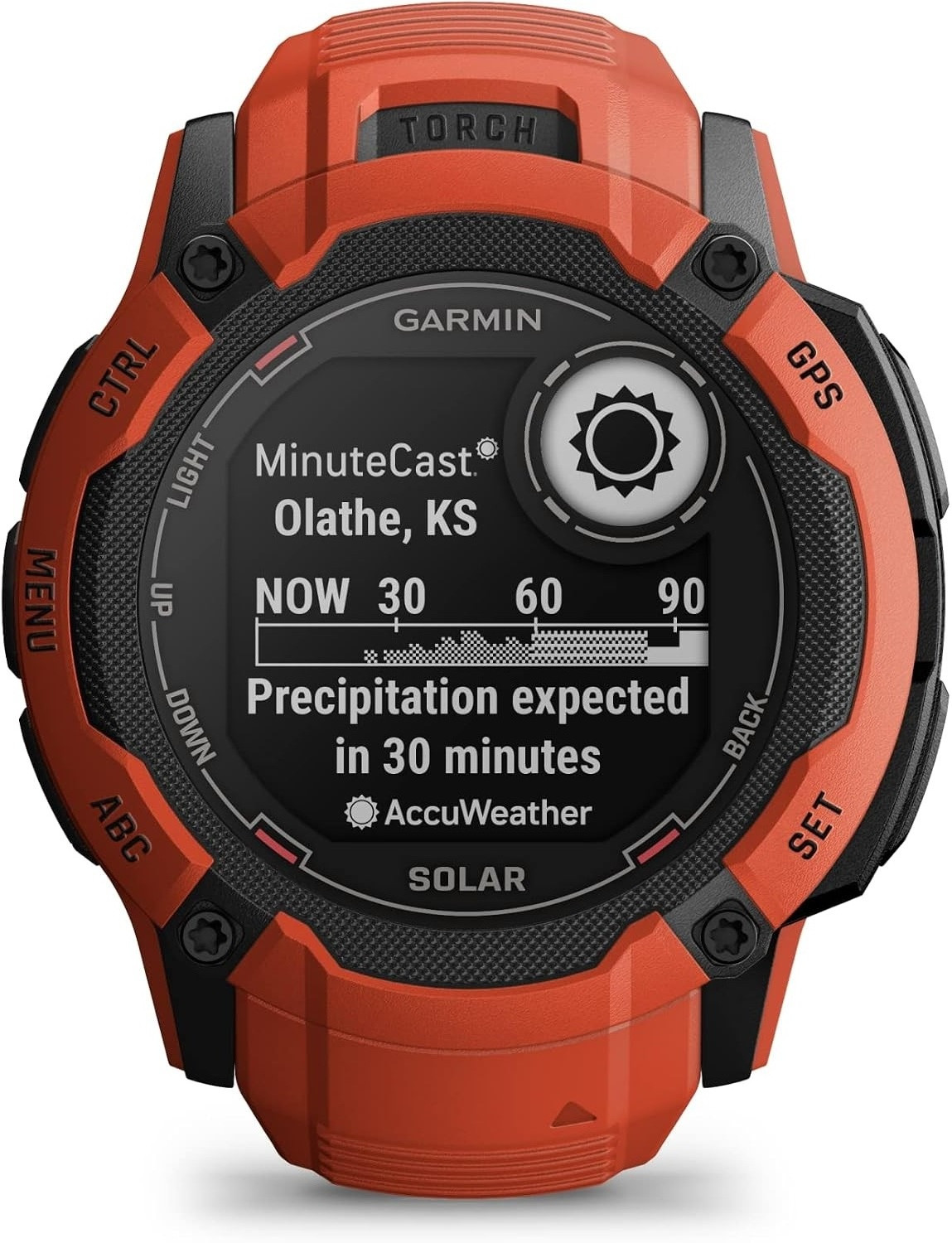 Image of GARMIN Instinct 2X Solar, Rugged Outdoor Smartwatch, 50mm, Flame Red Smartwatch (Flame Red Strap, Free Size)
