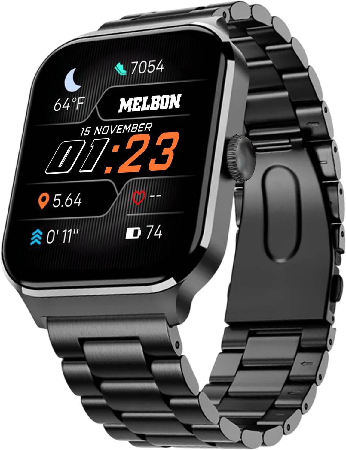 Melbon Lumina Black Smartwatch with Bluetooth, Fitness & Heart Ra