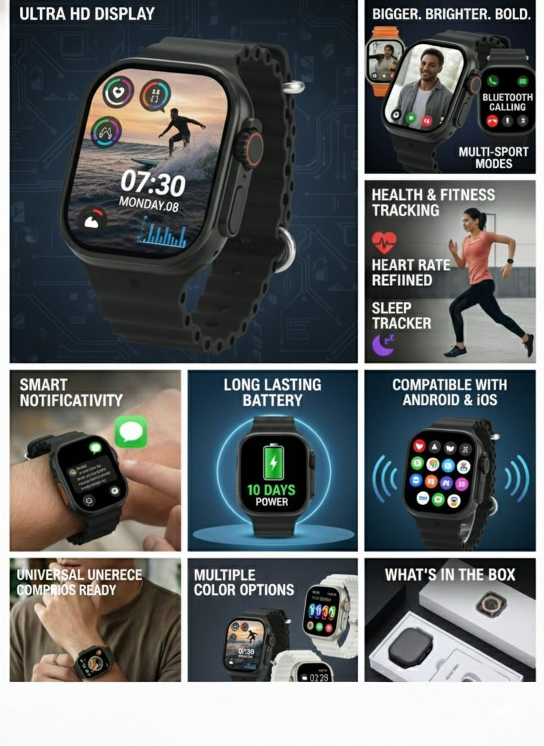 Image of TECHIO T800 Ultra Kids Smartwatch, Bluetooth Calling, 1.99 inch Display, Games (Black) Smartwatch