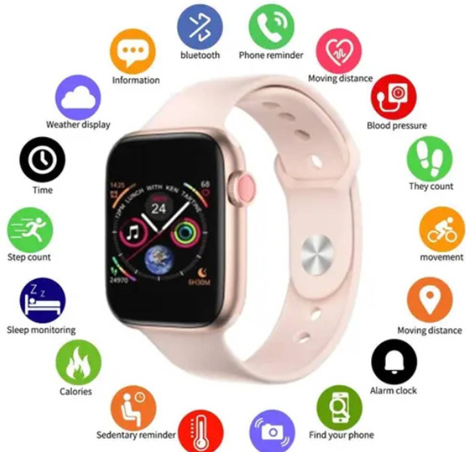 Roundrant T500 Smart Watch Series 8 For Men & Women (PINK, Free S