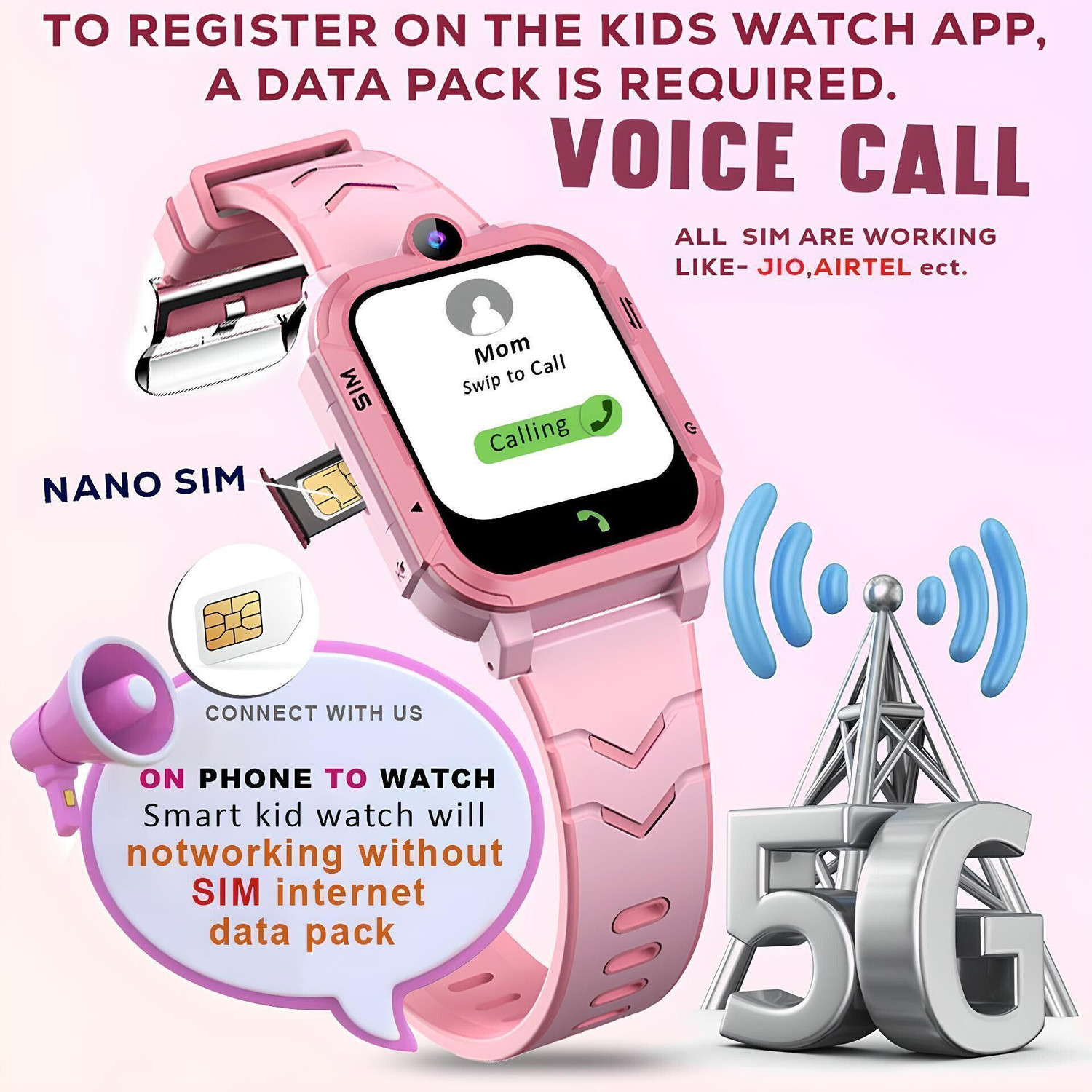 Image of Melbon 5G Kids Smartwatch with SIM, GPS,Video Call, VoiceChat, Camera, SOS Smartwatch