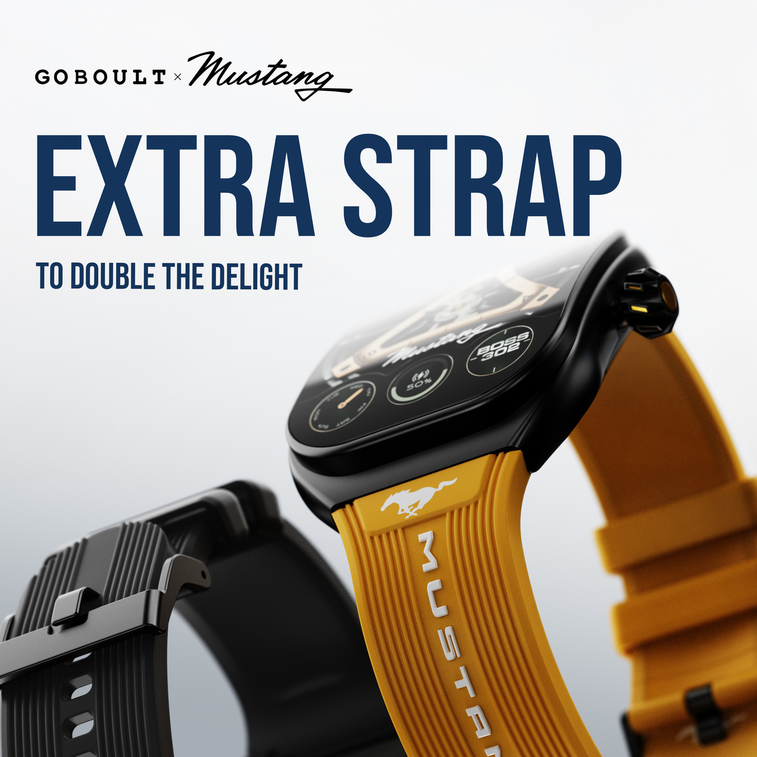 Image of GOBOULT Mustang Muscle 2.01 inch HD 3D Screen, Extra Strap, Premium Crown, 600Nits, IP68 Smartwatch