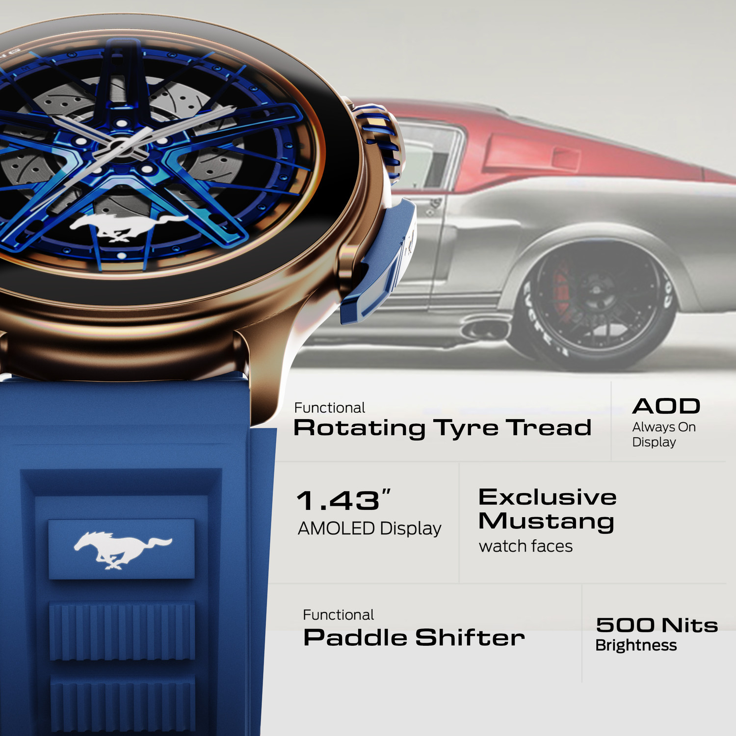 Image of GOBOULT Mustang Racer 1.43 inch AMOLED Display with Premium Metallic Crown, AI Coach Smartwatch