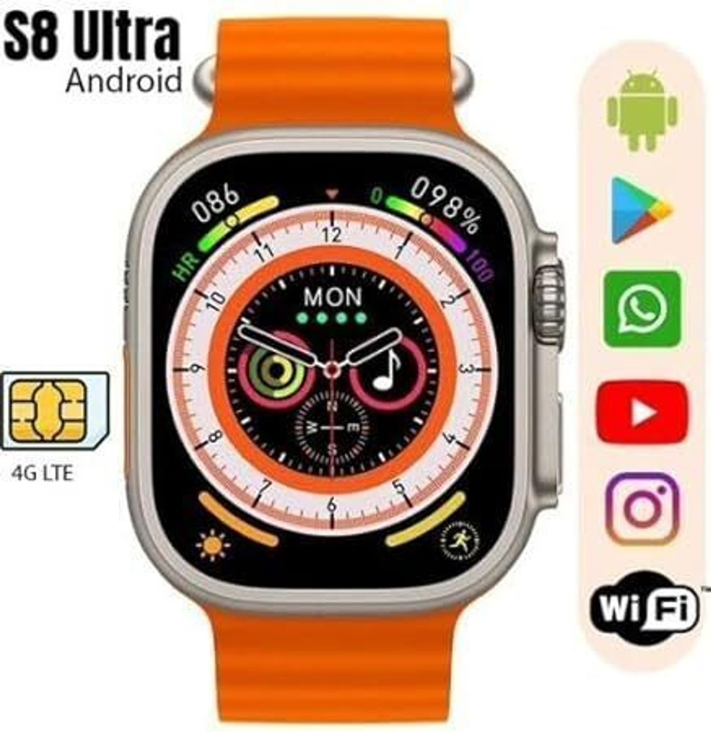 Image of SEHUB S8 Ultra 5G SIM Android Smartwatch for | 4GB+64GB, 2.02 inch Display,Play Store Smartwatch