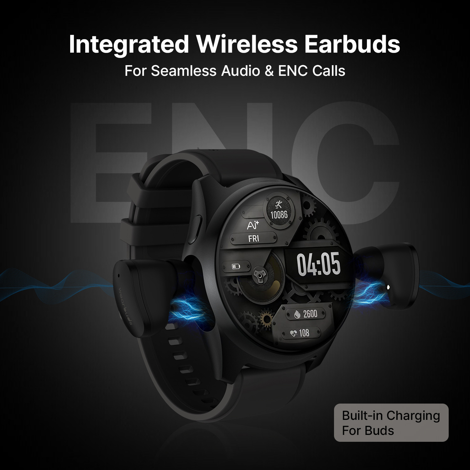Image of Ai+ Wearbuds with Built-in TWS, ENC & Sports Modes, Health Suite Smartwatch