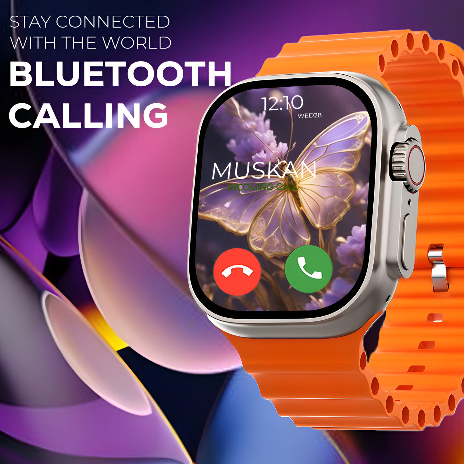Image of Melbon T800 Ultra Orange Full HD Display with Customizable Watch Faces, BT Calling Smartwatch