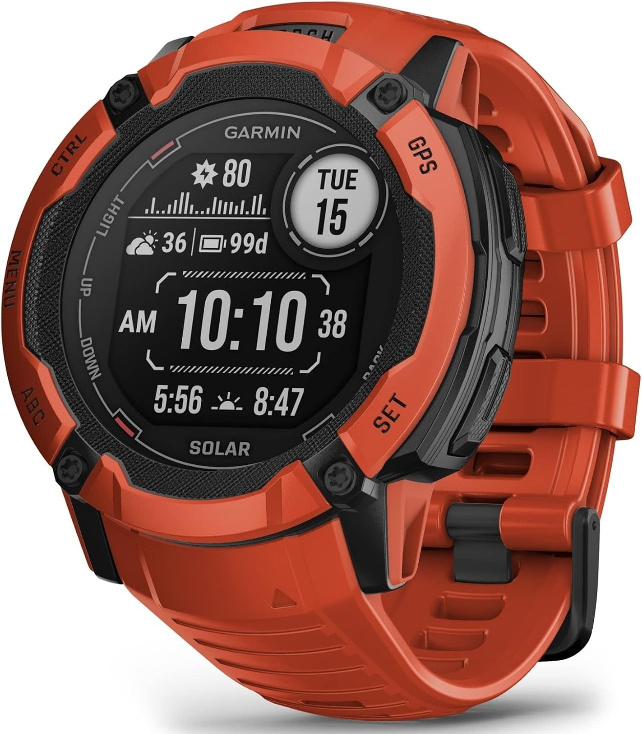 Image of GARMIN Instinct 2X Solar, Rugged Outdoor Smartwatch, 50mm, Flame Red Smartwatch (Flame Red Strap, Free Size)