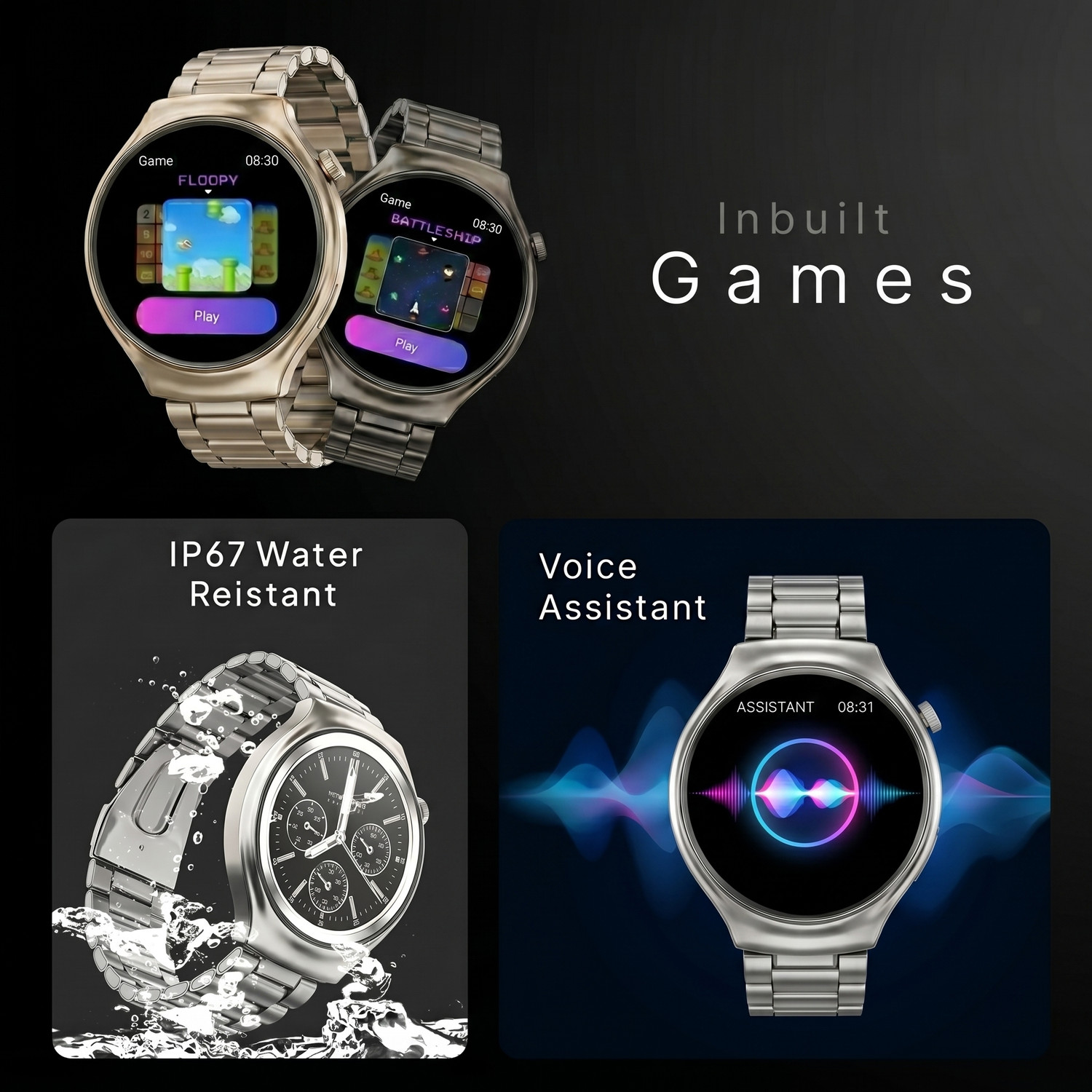 Image of Ubon BOSS Pro Smartwatch 1.43 Display, BT Calling, Metal Strap, 20-Day Battery Life Smartwatch