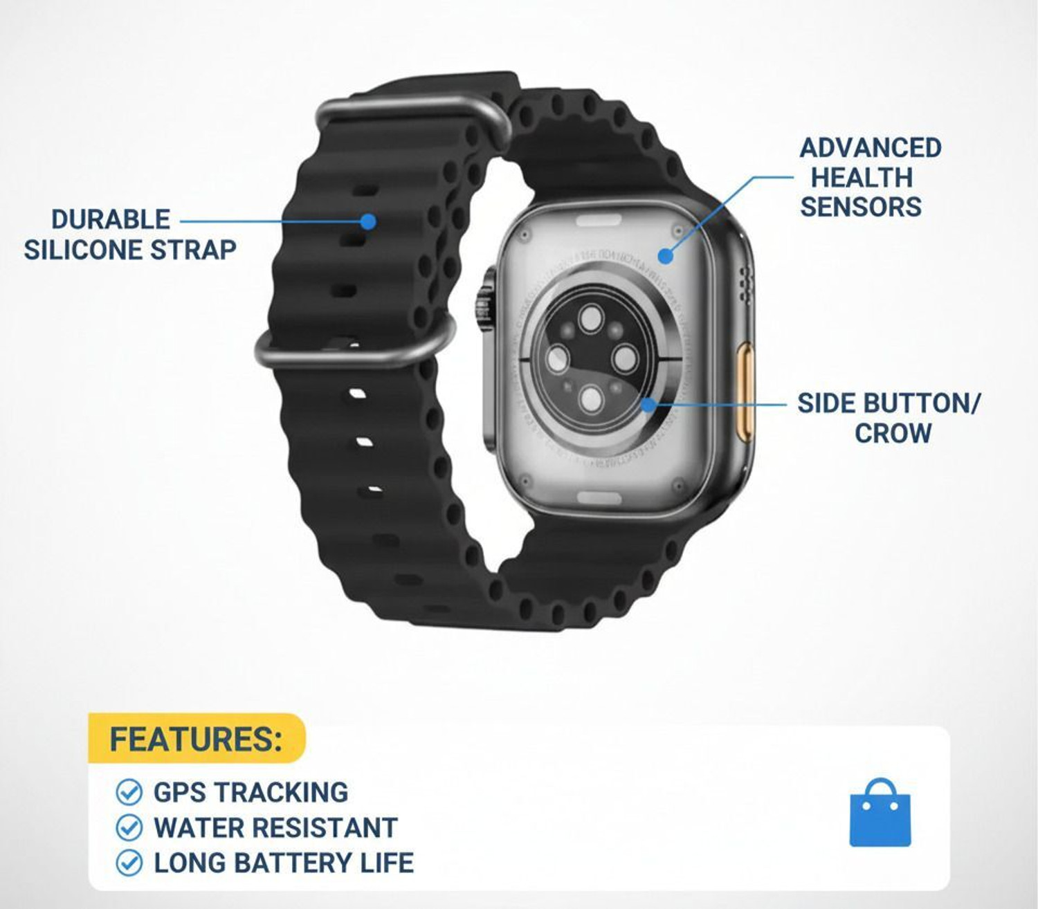 Image of zora T800 Ultra IPS Display Smartwatch, 1.99 inch Screen, BT Calling, Sports (Black) Smartwatch
