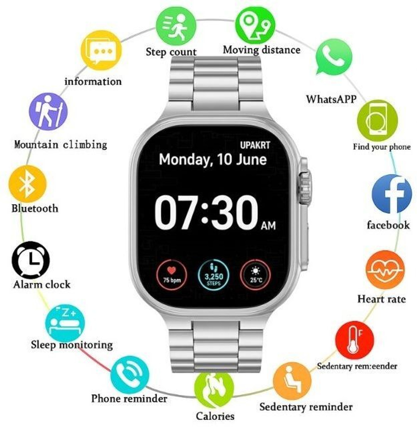 Image of Upakrt Bluetooth Calling Stainless Steel Silver Smartwatch for men & women Smartwatch Smartwatch