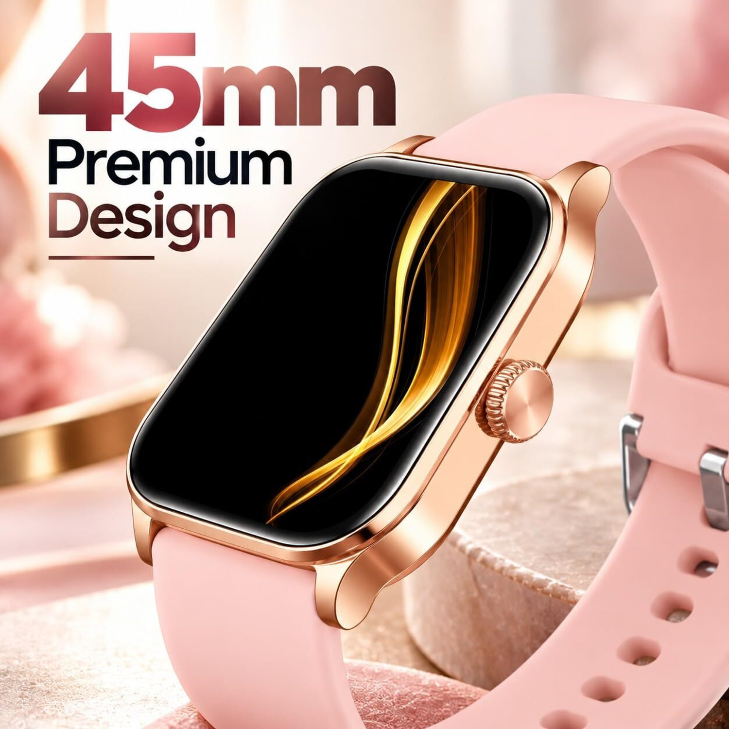 Image of Zenostyle Rectangular Touchscreen Smart Watch with Adjustable Strap for Men & Women Smartwatch (Pink Strap, Adjustable Strap size)