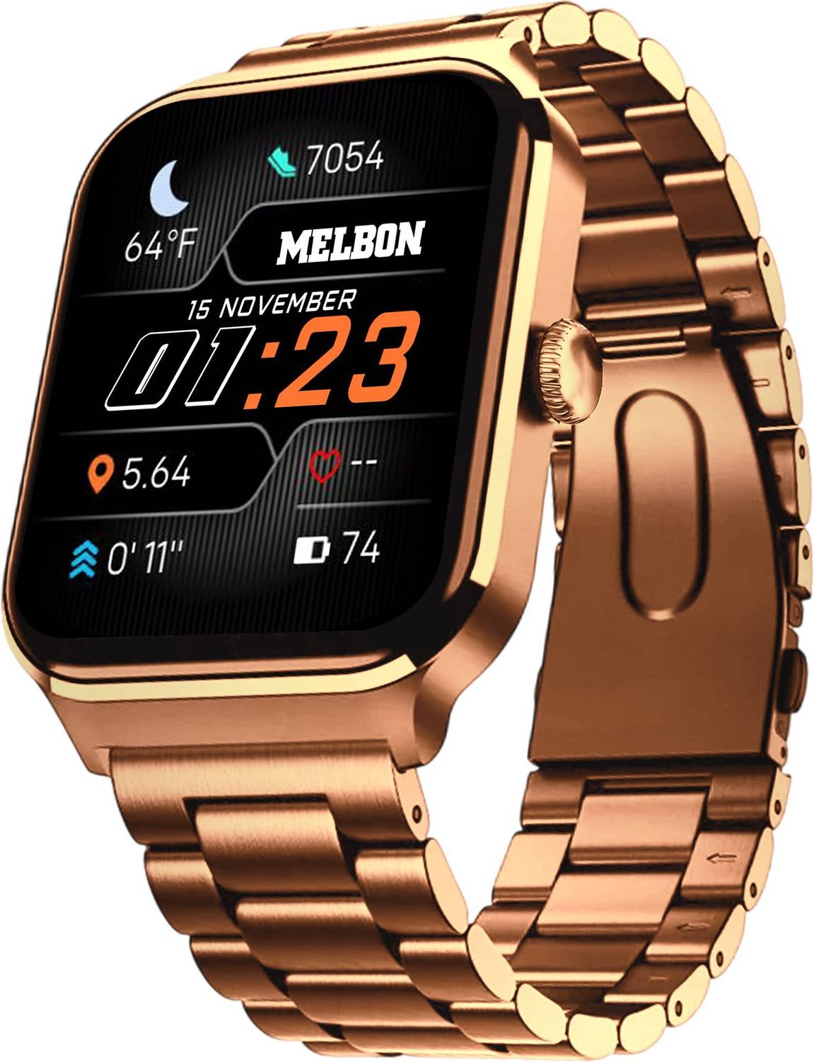 Melbon Lumina Rose Gold Smartwatch with Bluetooth, Fitness & Hear