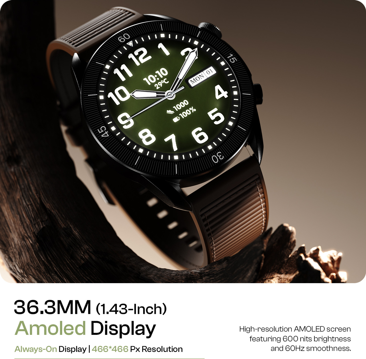 Image of Fire-Boltt Legacy Force 1.43 inch AMOLED Nylon Fluoroelastomer Hybrid Strap Rotating Crown Smartwatch