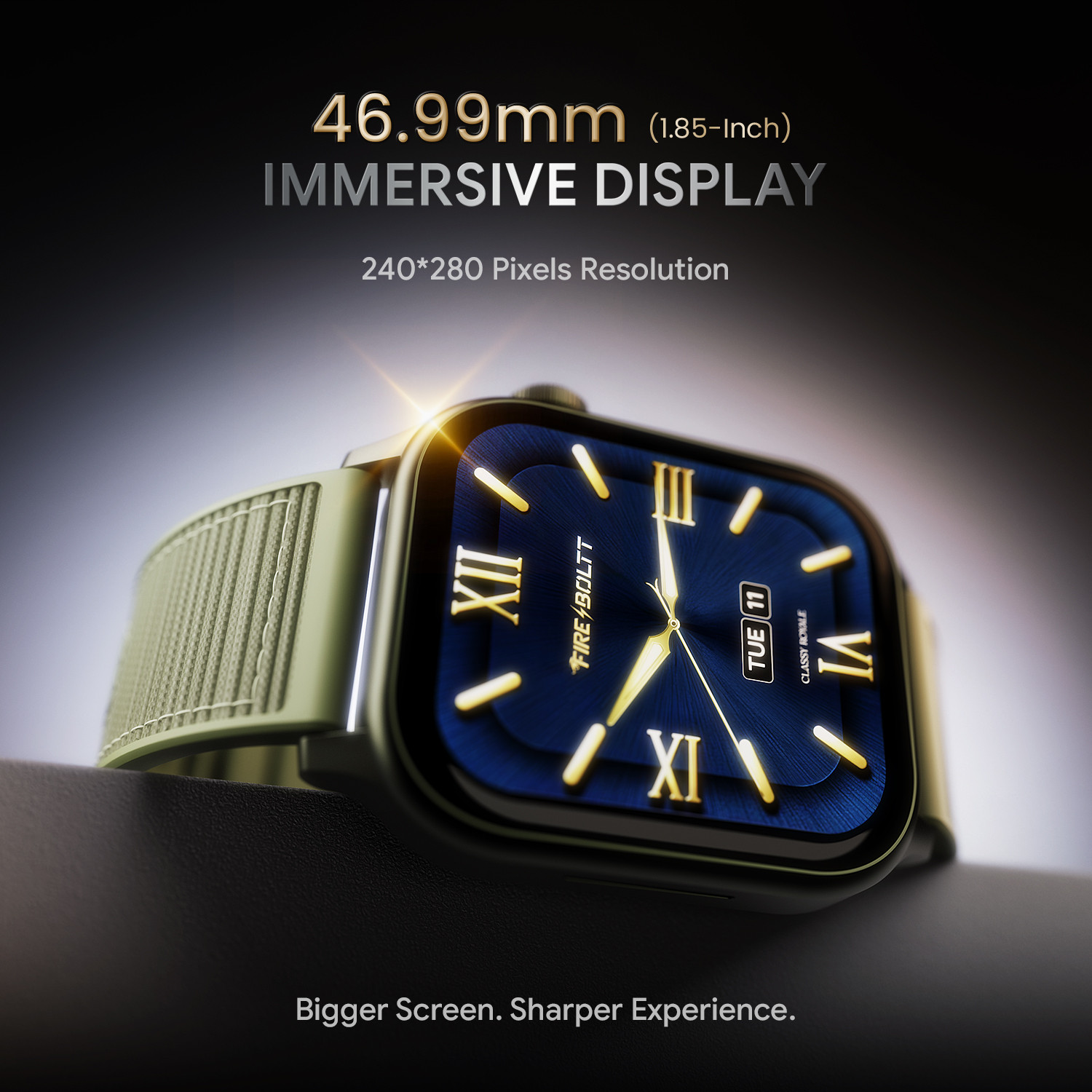 Image of Fire-Boltt Rise Force 1.85 BT Calling, Nylon Fluoroelastomer Hybrid Strap Rotating Crown Smartwatch