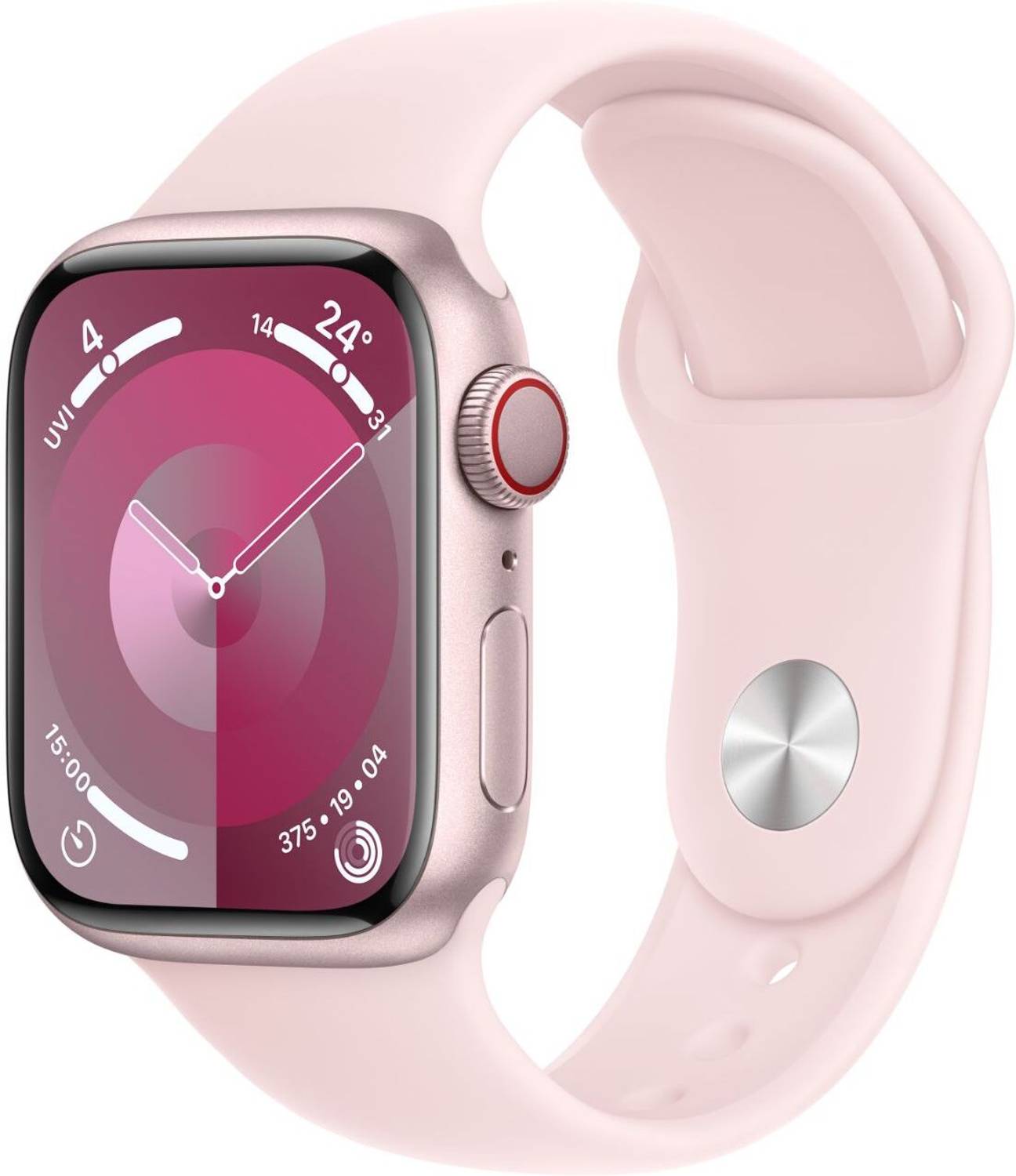 Apple Watch Series 9 GPS + Cellular 41mm Pink Case & Light Pink Sport Band - S/M