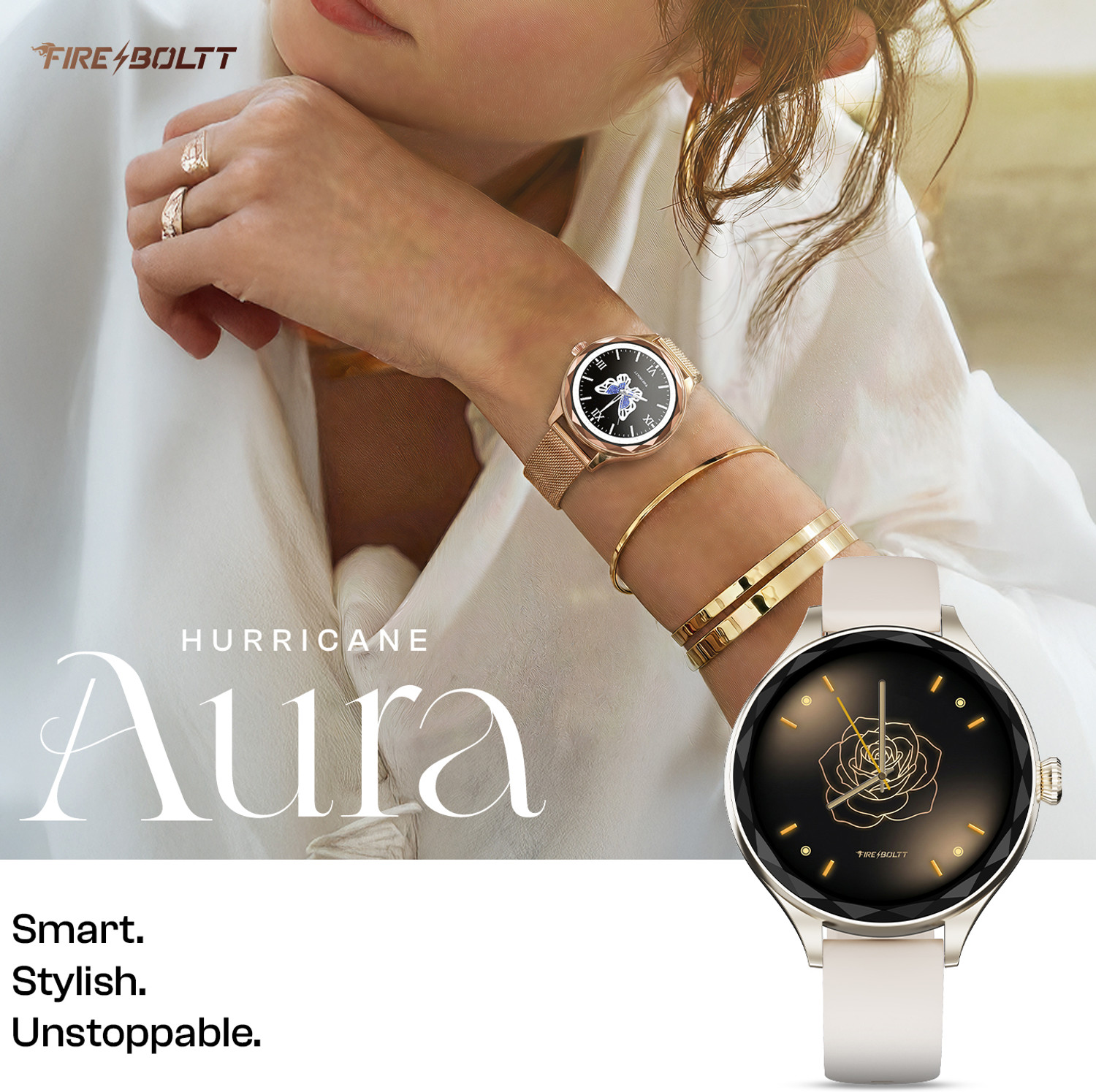 Image of Fire-Boltt Hurricane Aura 1.26HD Display Diamond Cut Rotating Crown Wireless Charging Women Smartwatch