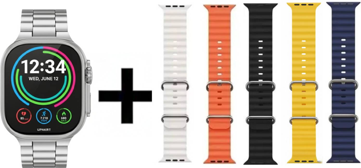 Upakrt Silver Metal Smartwatch with 5 Multi Color Silicone Strap Smartwatch