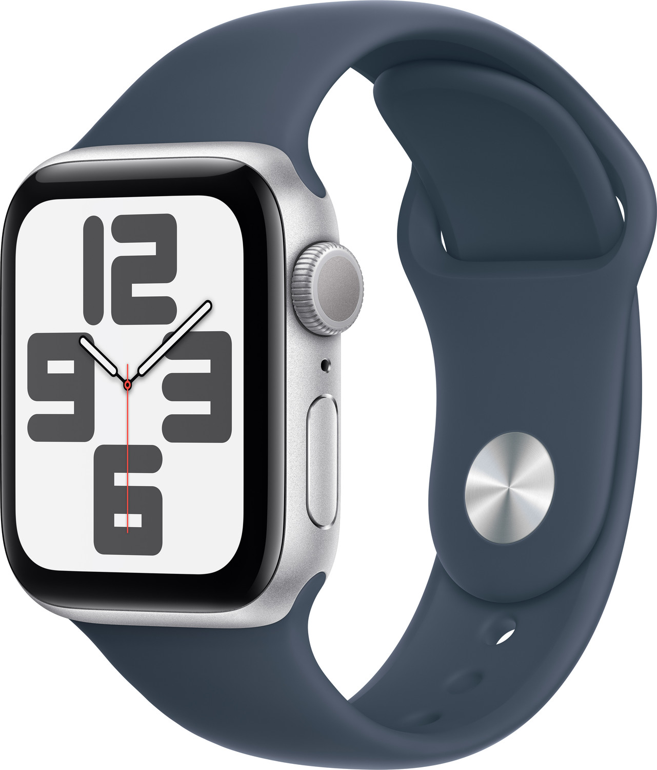 Image of Apple Watch SE GPS 40mm Silver Aluminium Case with Storm Blue Sport Band - M /L