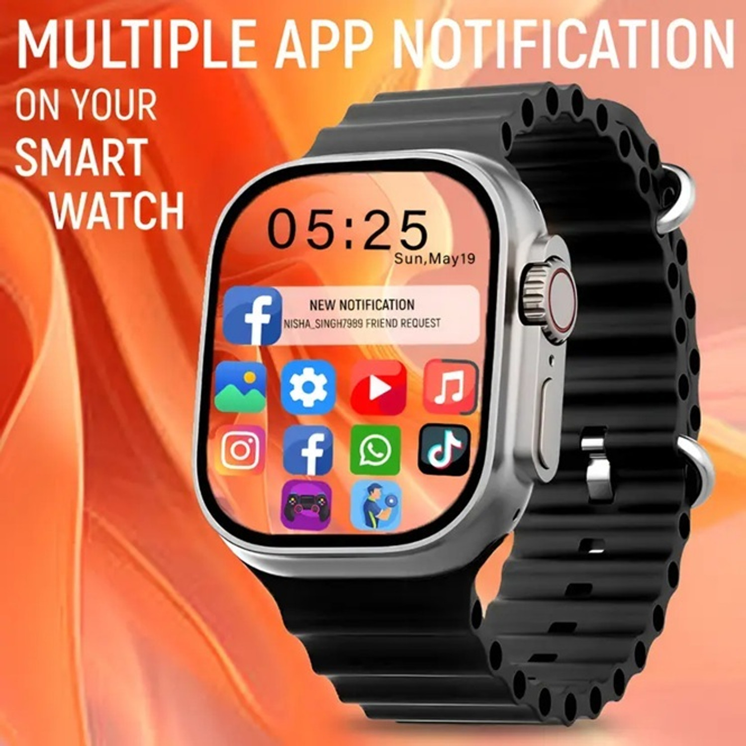 Image of Onikuma T800 BT watch 2in Big Screen Sunlight Proof Display Music Play Insta WA Notifier Smartwatch