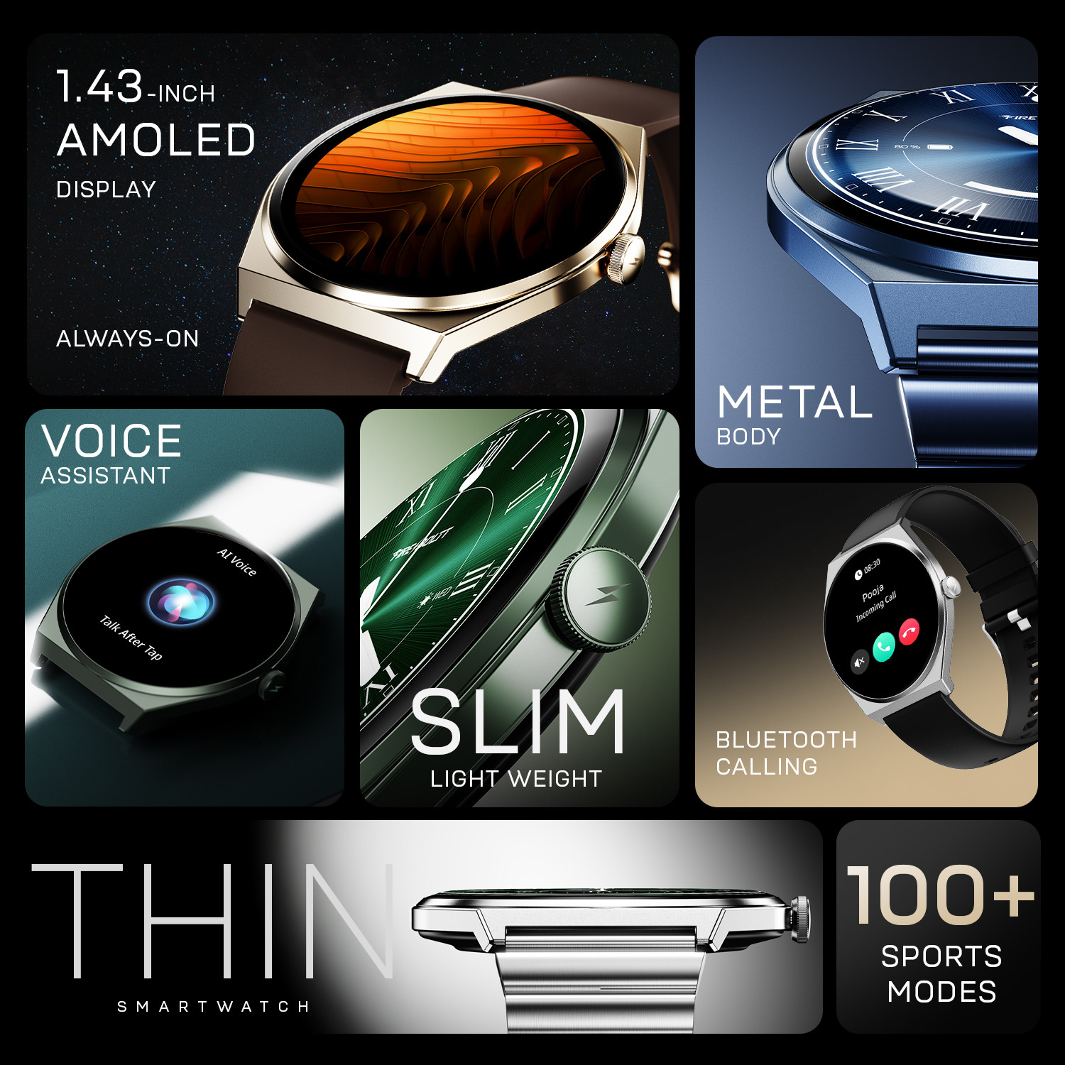 Image of Fire-Boltt Legacy Nova 1.43 inch Ultra Slim AMOLED Wireless Charging Rotating Crown BT Call Smartwatch