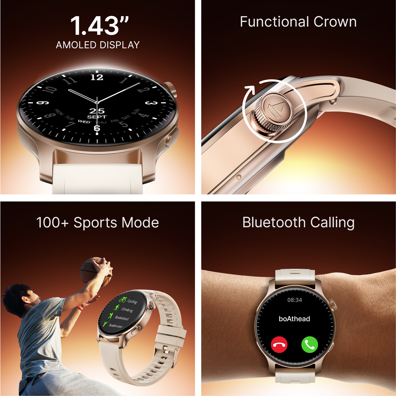 Image of boAt Ultima Prime w / 1.43 inchAMOLED Display, AOD, Personalized Nudges, Functional Crown Smartwatch