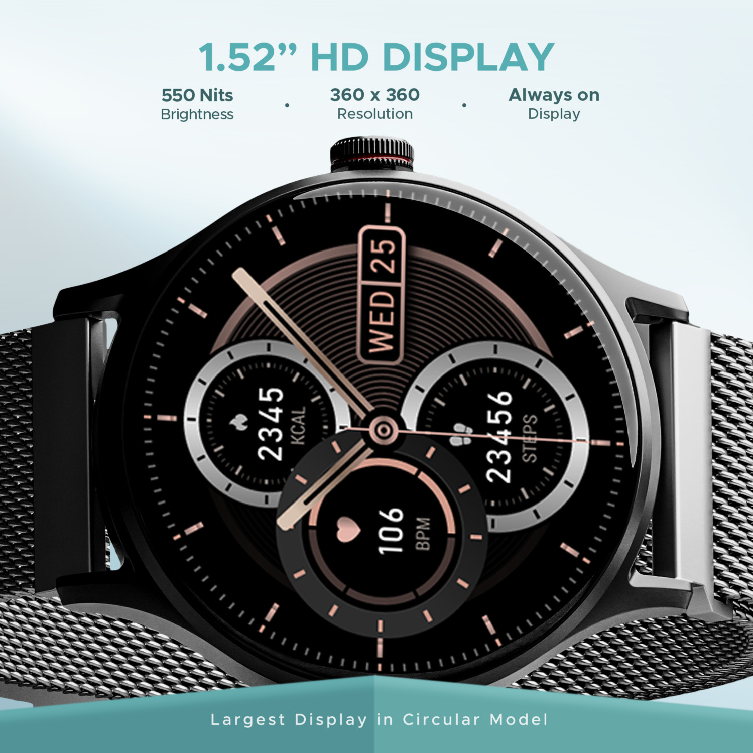 Image of boAt Lunar Vista w / 3.8 cm(1.52 inch) AuraVue AOD Display, BT Calling, Functional Crown Smartwatch