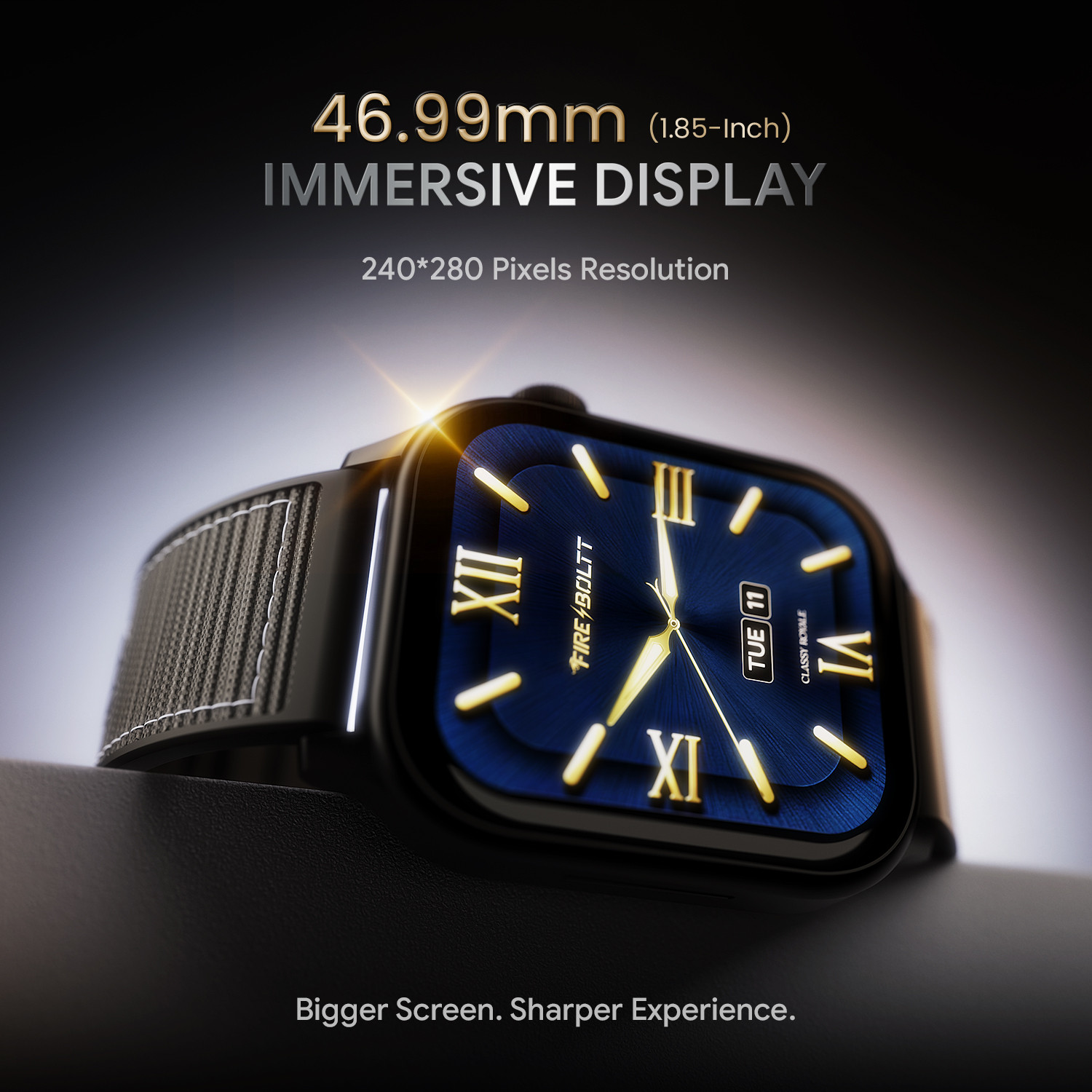 Image of Fire-Boltt Rise Force 1.85 BT Calling, Nylon Fluoroelastomer Hybrid Strap Rotating Crown Smartwatch