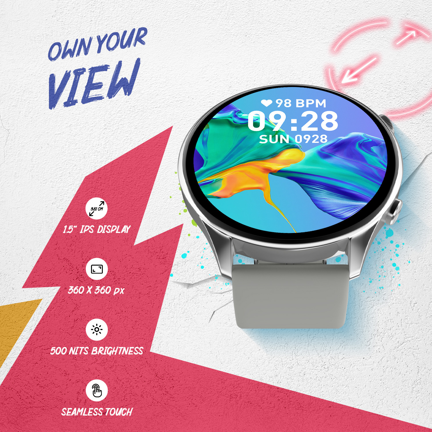 Image of alt Vibe Pro, 1.5 inch Display, Single Chip Calling, 300 Watchfaces,500 nits, Metal body Smartwatch