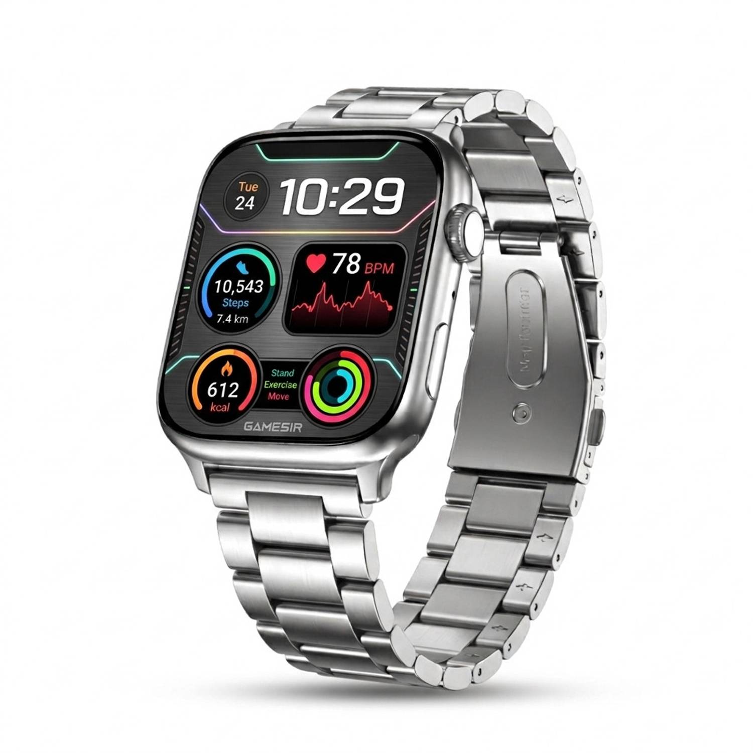 GameSir T800 Silver Smartwatch with Bluetooth, Fitness & Heart Ra