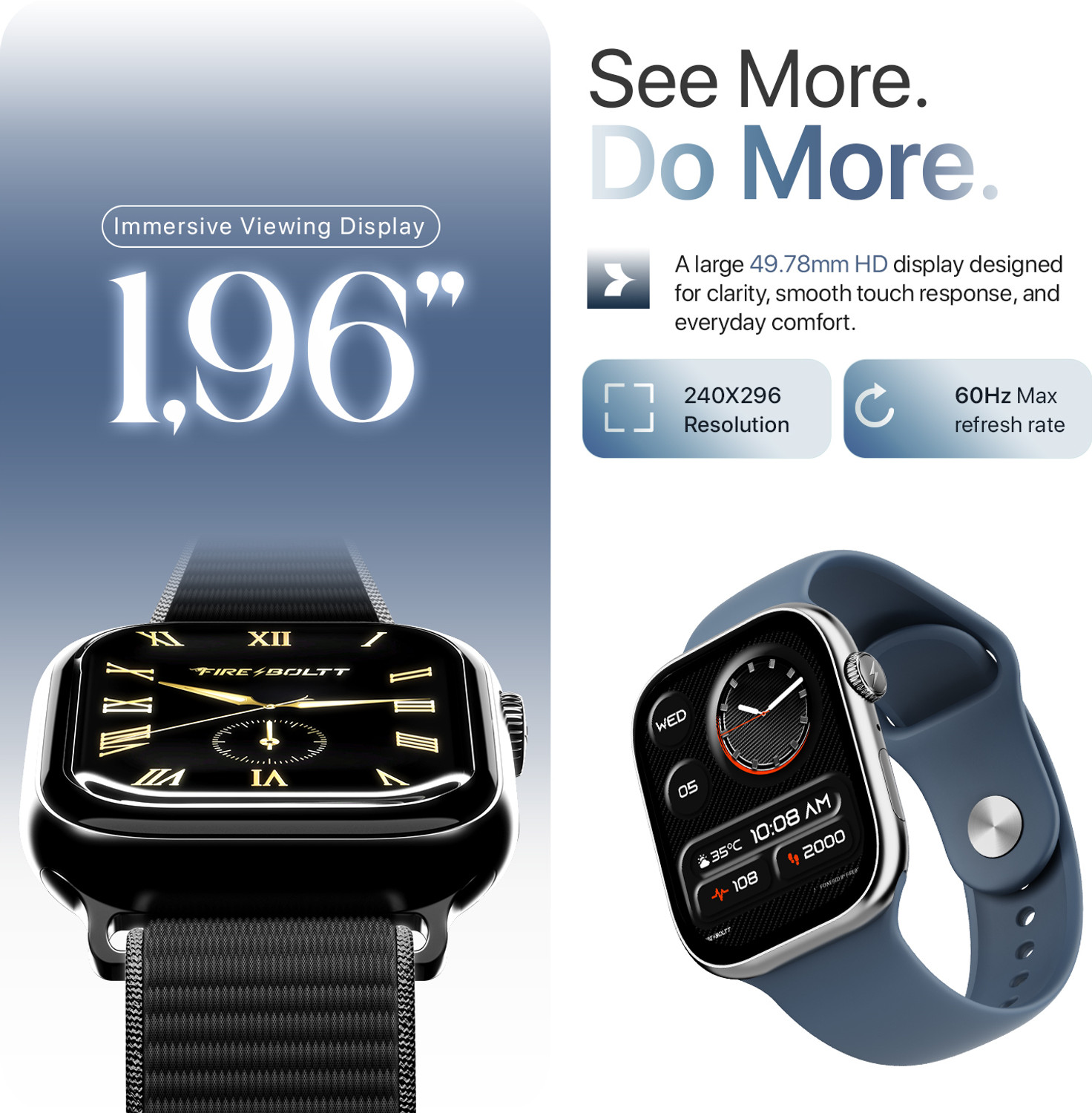 Image of Fire-Boltt Rise X 2.01 HD Display, Wireless Charging, Rotating Crown, Bluetooth Call Smartwatch