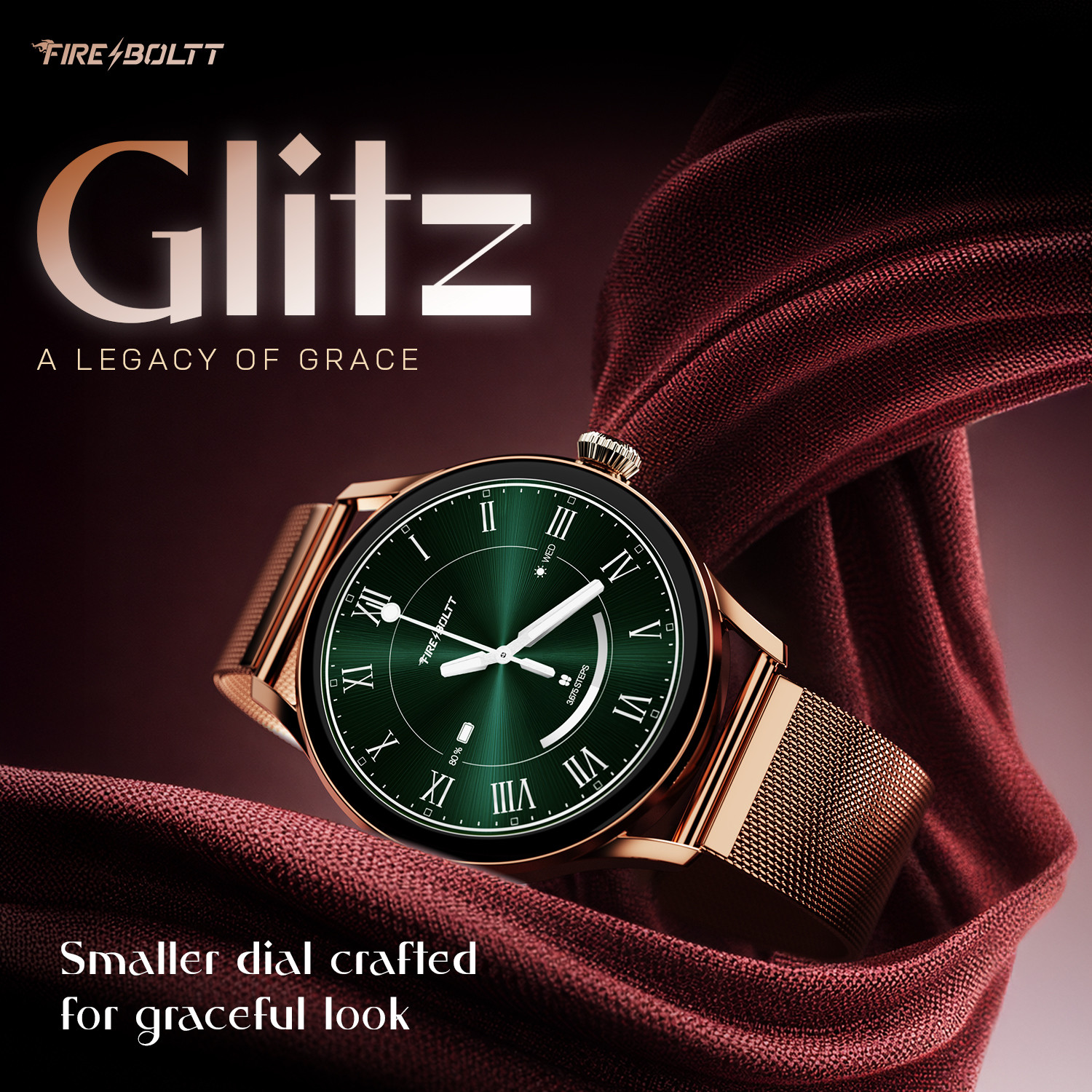 Image of Fire-Boltt Glitz 1.19 AMOLED Display, Rotating Crown, 1000 Nits, BT Call, Metal Body Women Smartwatch