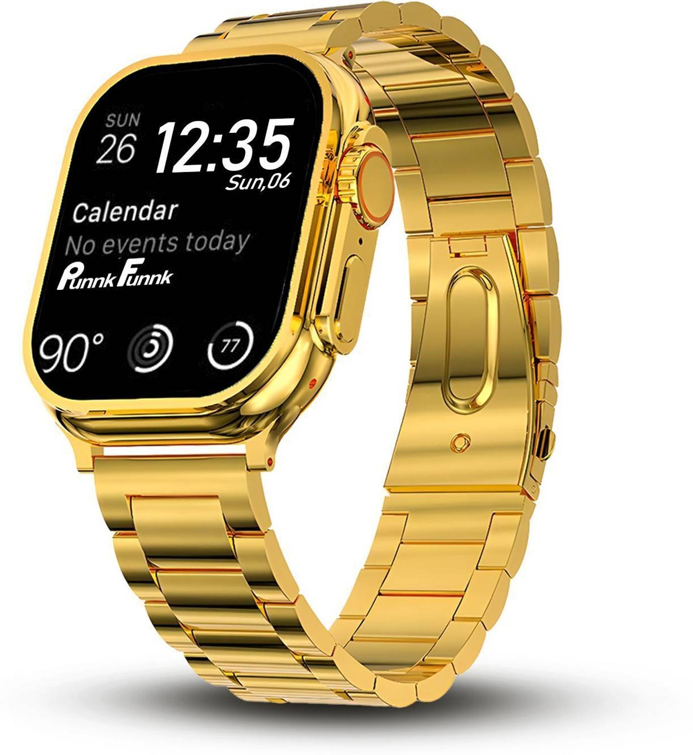 PunnkFunnk S9 Ultra Max Smartwatch with BT Call, Music, Gold Stra