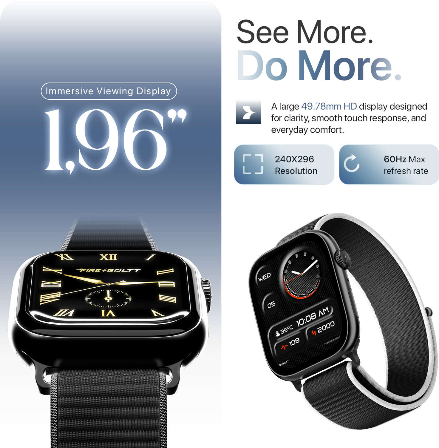 Image of Fire-Boltt Rise X 2.01 HD Display, Wireless Charging, Rotating Crown, Bluetooth Call Smartwatch