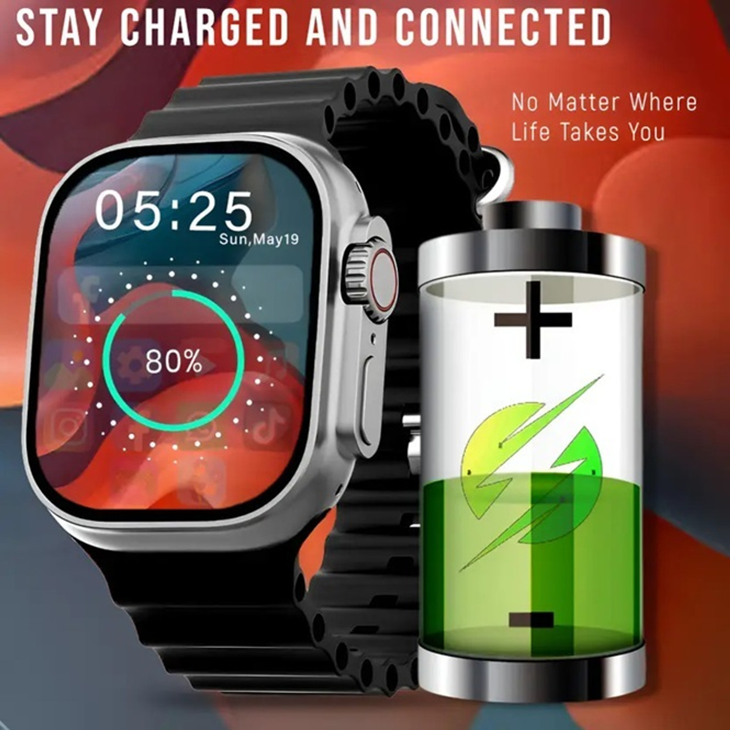 Image of Onikuma T800 BT watch 2in Big Screen Sunlight Proof Display Music Play Insta WA Notifier Smartwatch
