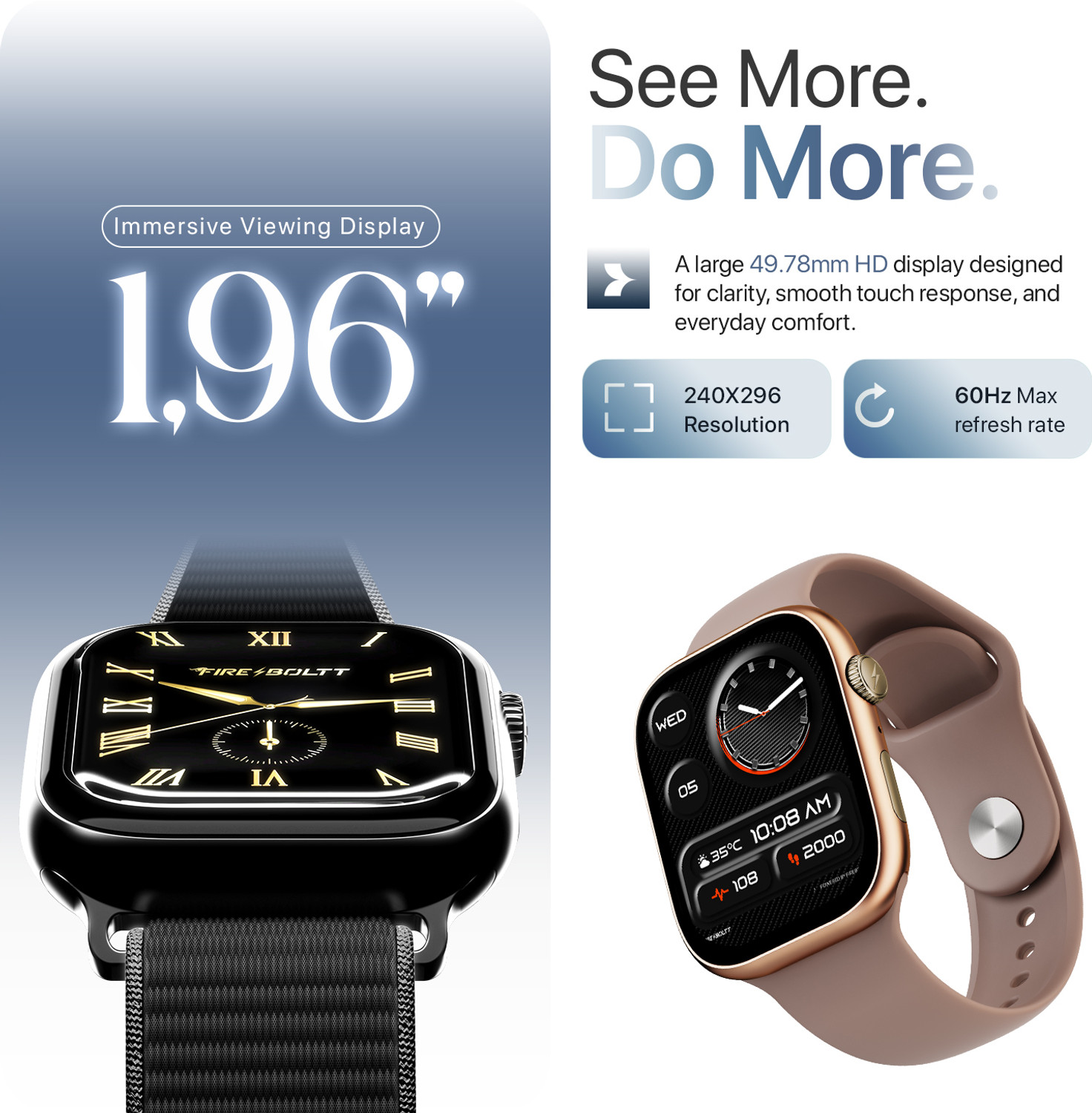 Image of Fire-Boltt Rise X 2.01 HD Display, Wireless Charging, Rotating Crown, Bluetooth Call Smartwatch