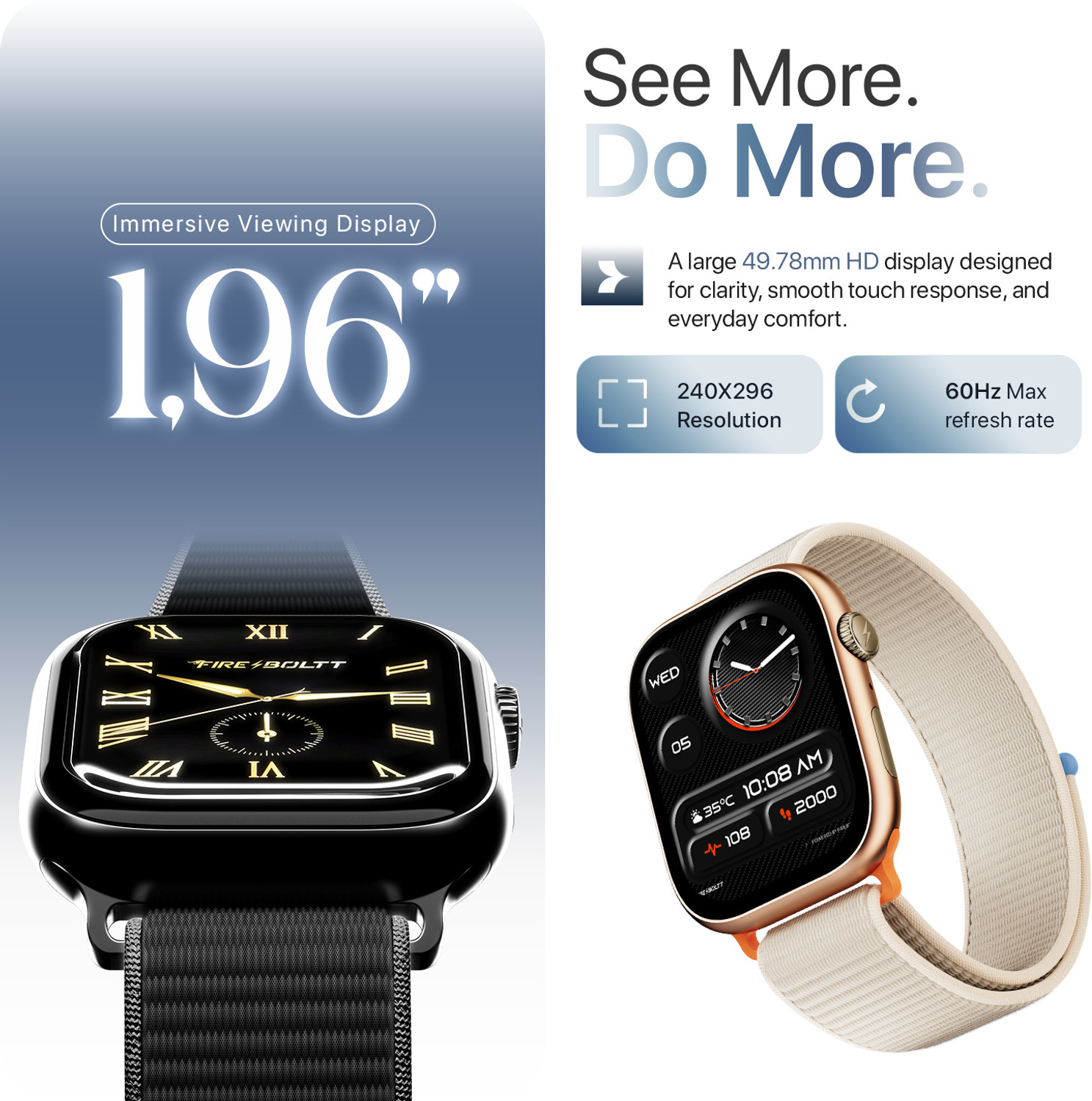 Image of Fire-Boltt Rise X 2.01 HD Display, Wireless Charging, Rotating Crown, Bluetooth Call Smartwatch