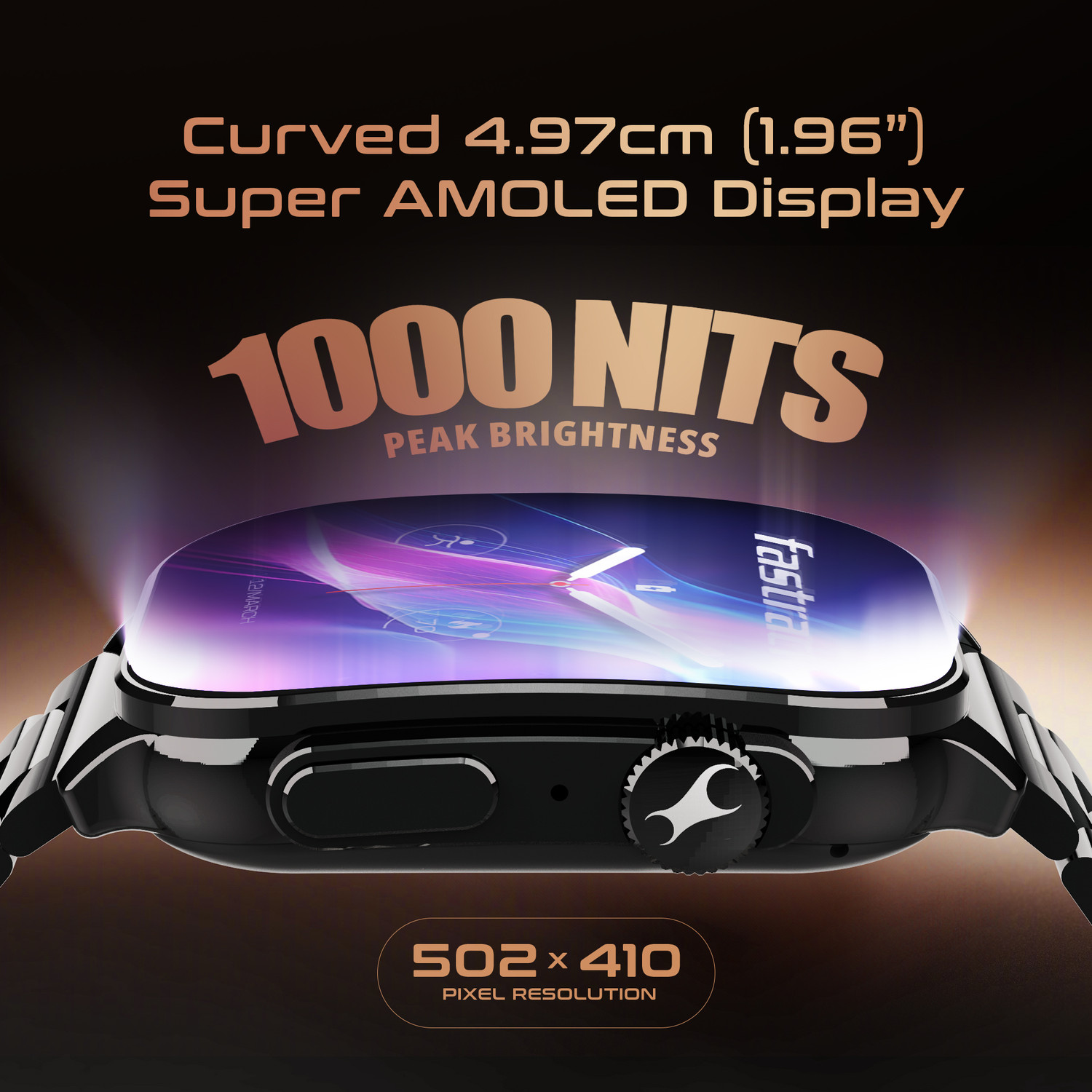 Image of Fastrack Revoltt FS2Pro-1.96''|Super AMOLED Curved|Premium Glossy Metal|1000 Nits|Fashion Smartwatch