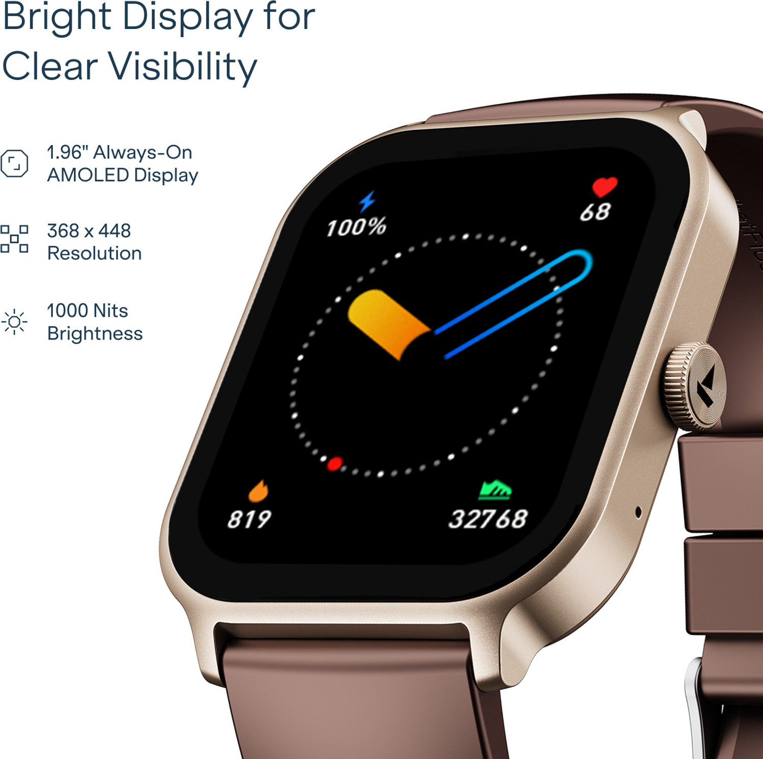 Image of boAt Ultima Ember 2, 1.96 inch AMOLED, Ultra Bright 1000 nits, AOD, Functional Crown Smartwatch