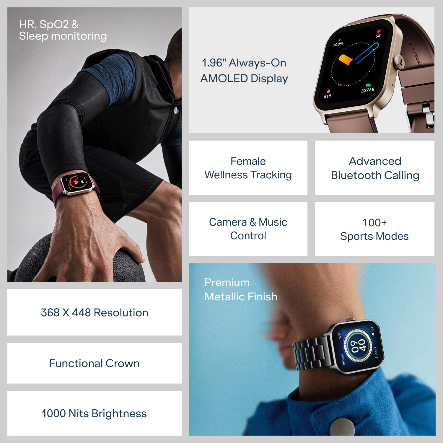 Image of boAt Ultima Ember 2, 1.96 inch AMOLED, Ultra Bright 1000 nits, AOD, Functional Crown Smartwatch