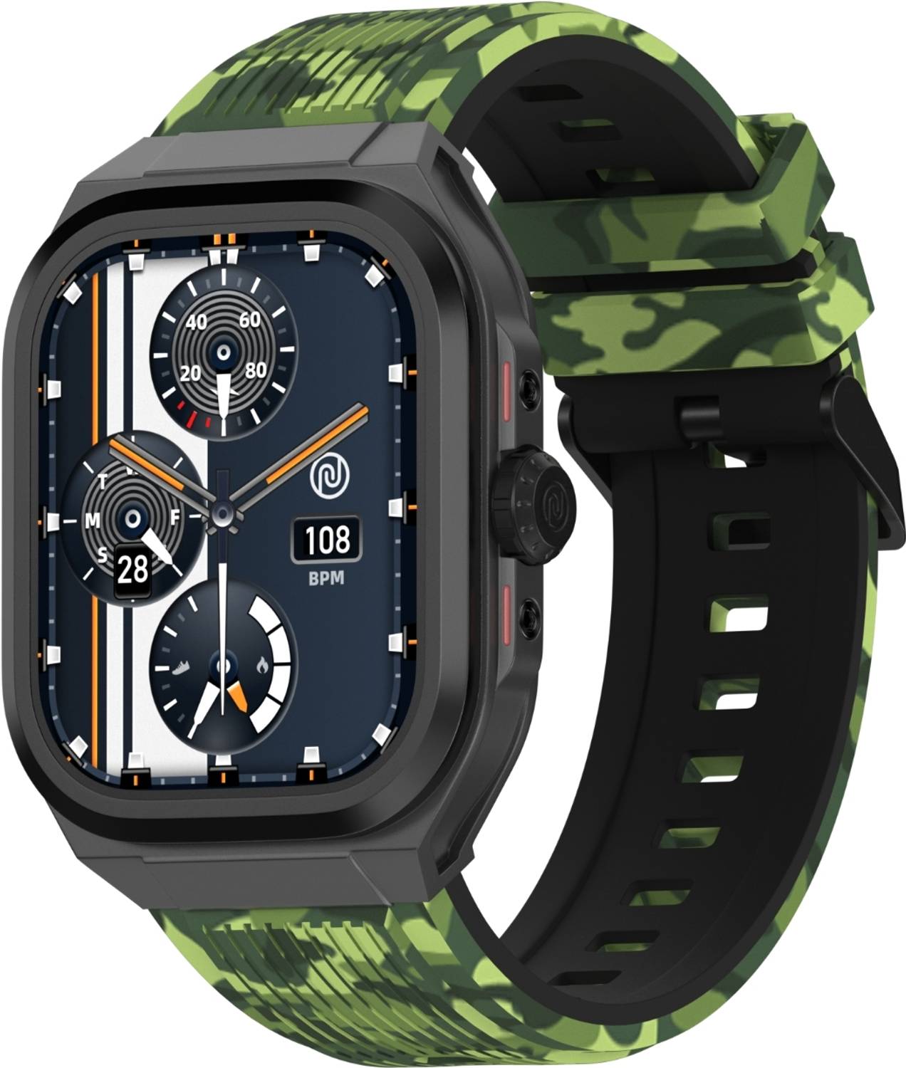 Noise Thrill with 2″ Display with 3 Armored Layer Rugged Build, Bluetooth calling Smartwatch(Camo Green Strap, Regular)