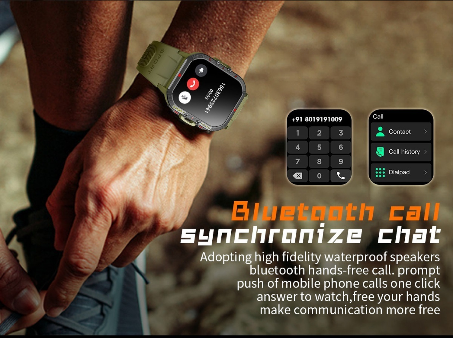 Image of Microflash Army Grade 1.96 inch HD Display Touch Screen Bluetooth Calling With 123 Sports Mode Smartwatch