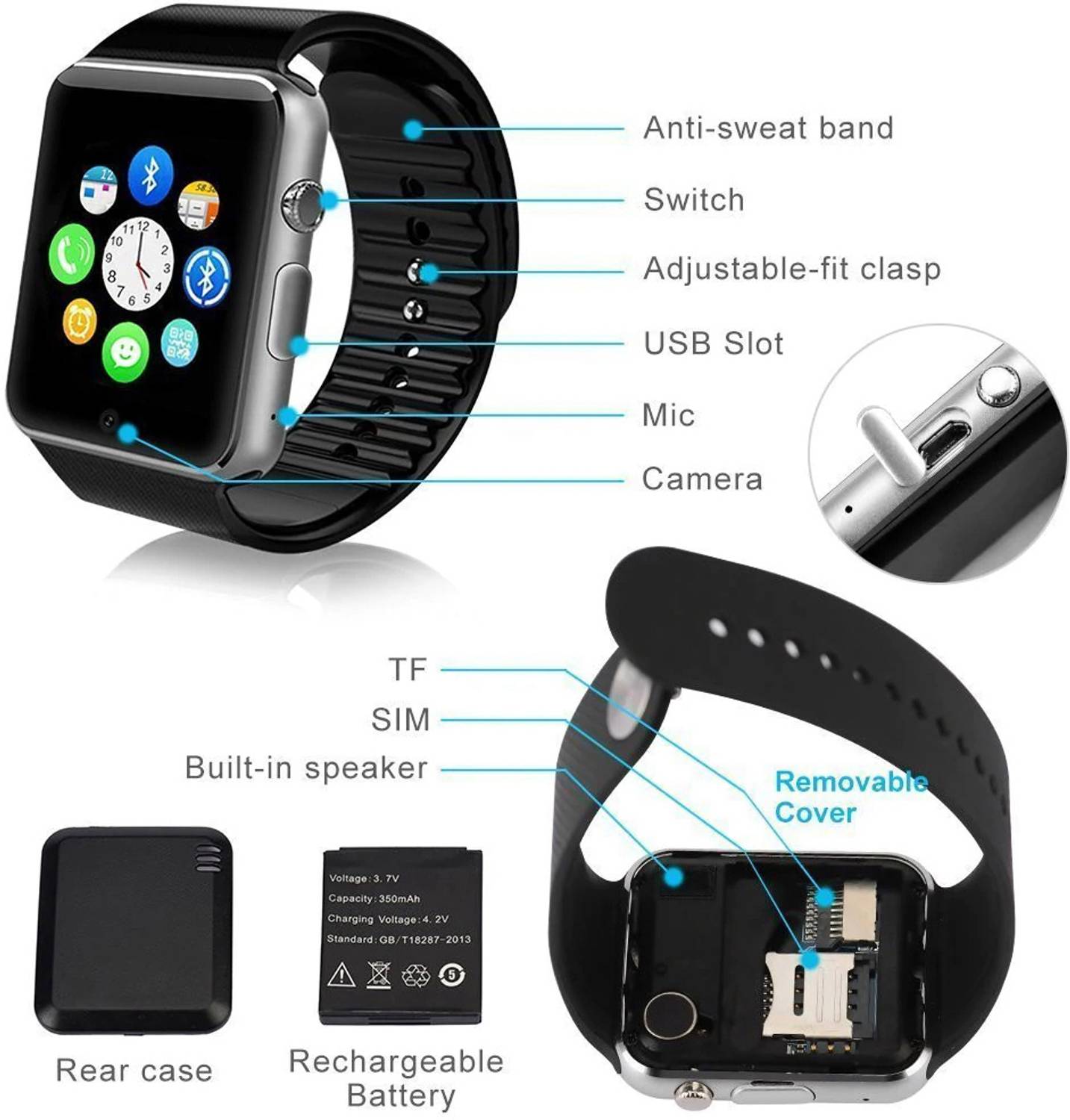 Longan A1 Smart Watch - Support SIM / Memory Card / Camera / Bluetooth / Voice Calling Smartwatch