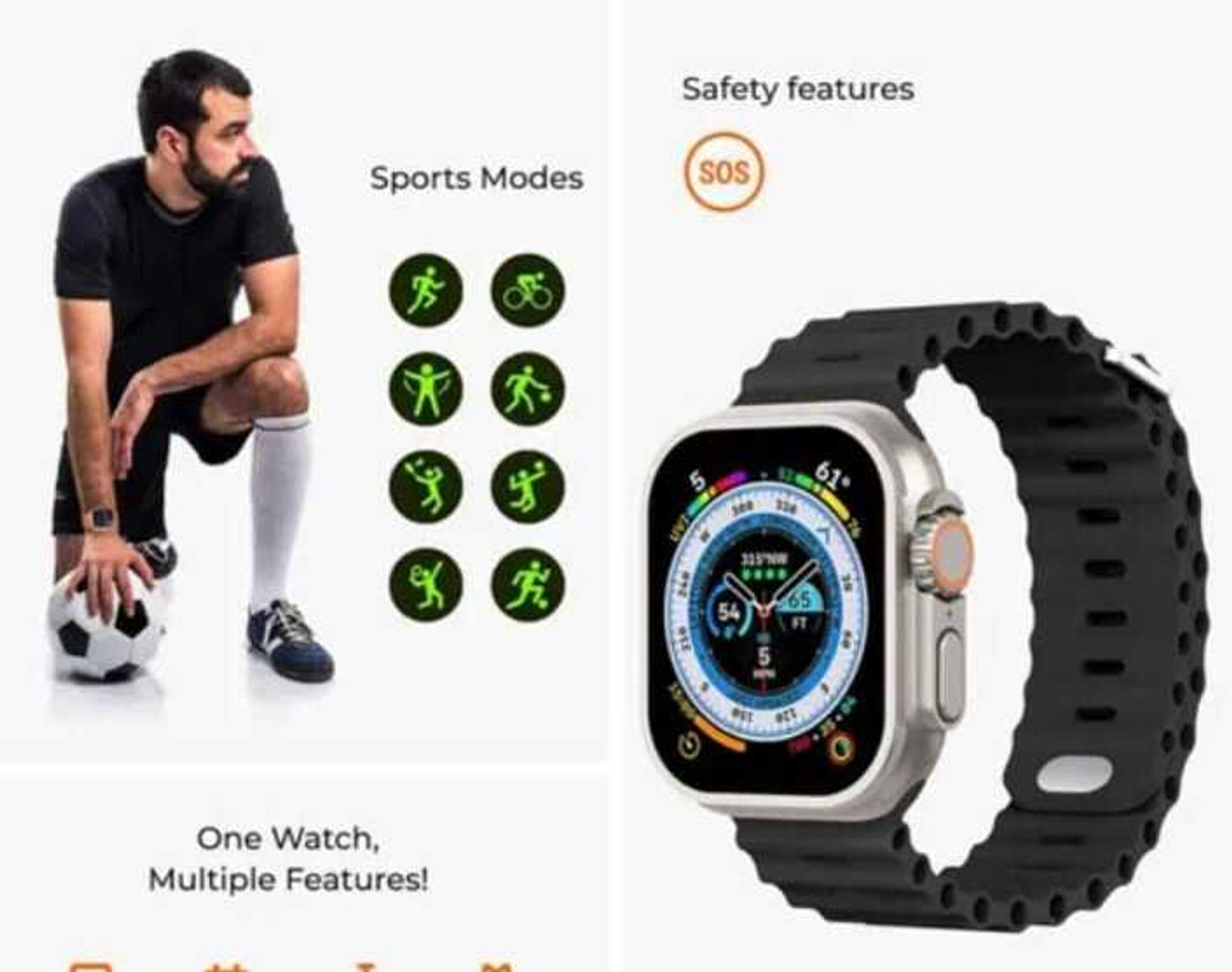Image of Onikuma T800 BT watch 2in Big Screen Sunlight Proof Display Music Play Insta WA Notifier Smartwatch