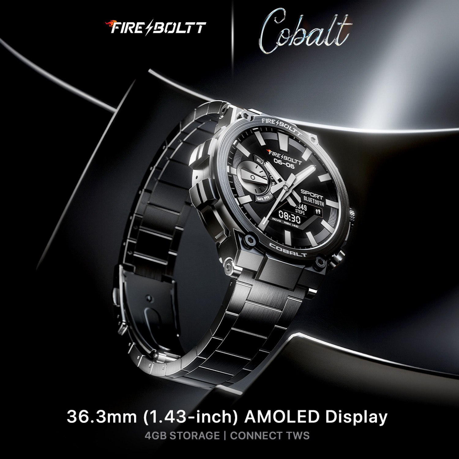 Image of Fire-Boltt Cobalt 36.3mm AMOLED display, BT call, 300+ sports modes, 4BG storage, IP67 Smartwatch