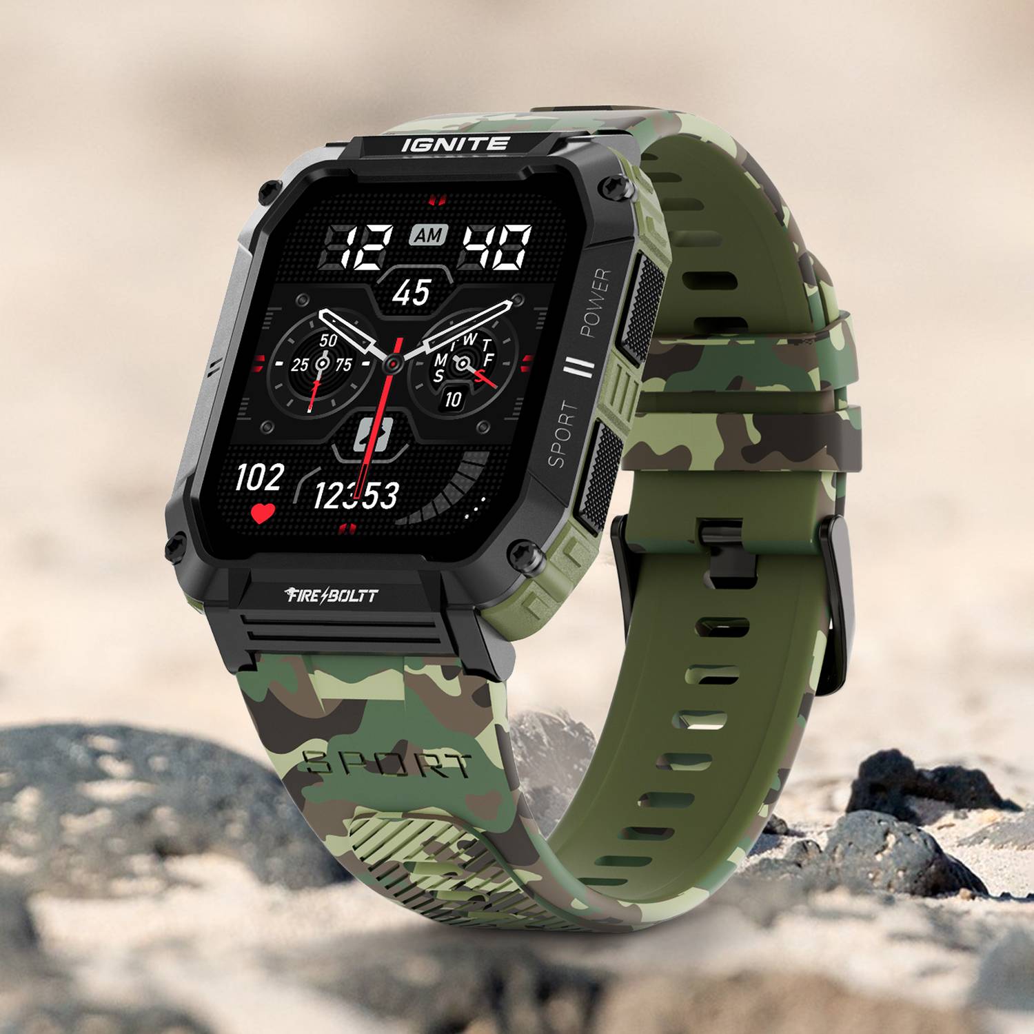 Fire-Boltt Combat 49.5mm (1.95) Display, Rugged Outdoor Design, Voice Assistant BT Calling Smartwatch