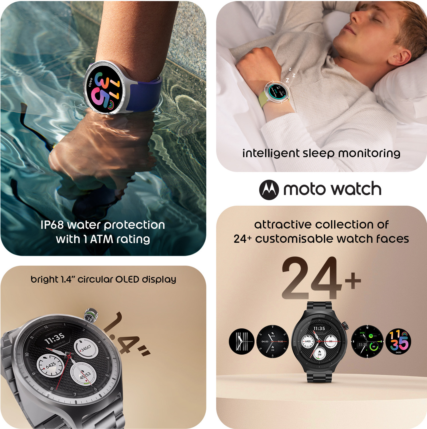 Image of MOTOROLA Moto Watch 1.4 inch OLED, AOD, Dual band GPS, Powered by Polar, Android only Smartwatch