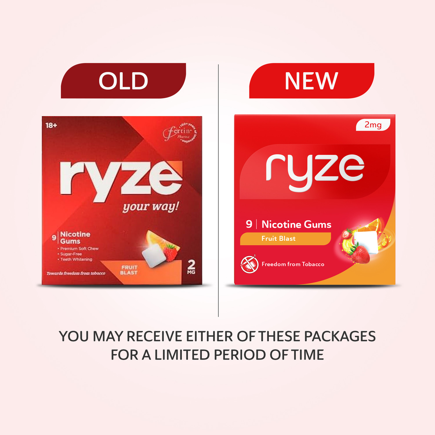 Image of Ryze Nicotine Gum 2mg (Fruit Blast) | 9 Gums Smoking Cessations